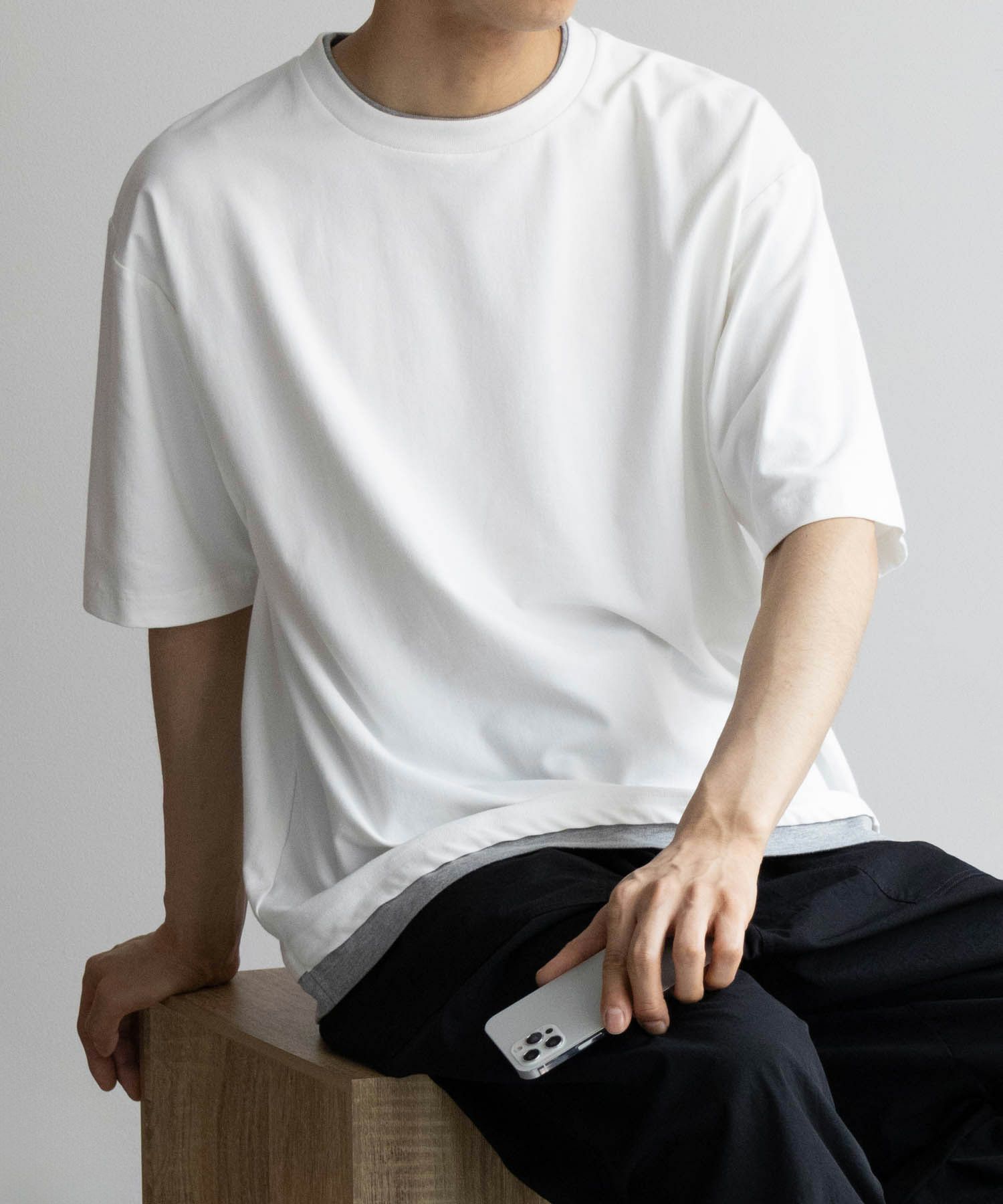 SARARI NAVY 冷感フェイクレイヤードTシャツ メンズ