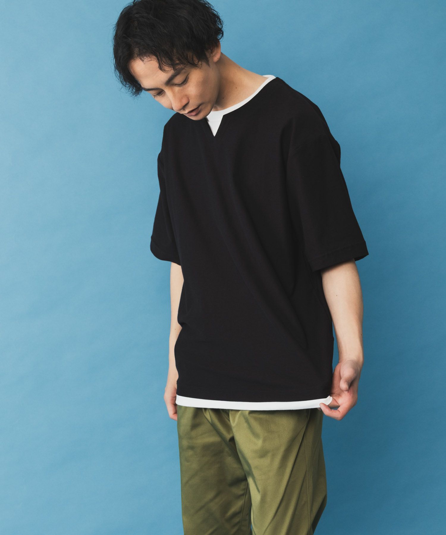NAVY SARARI  冷感キーネックTシャツ メンズ商品サムネイル-5