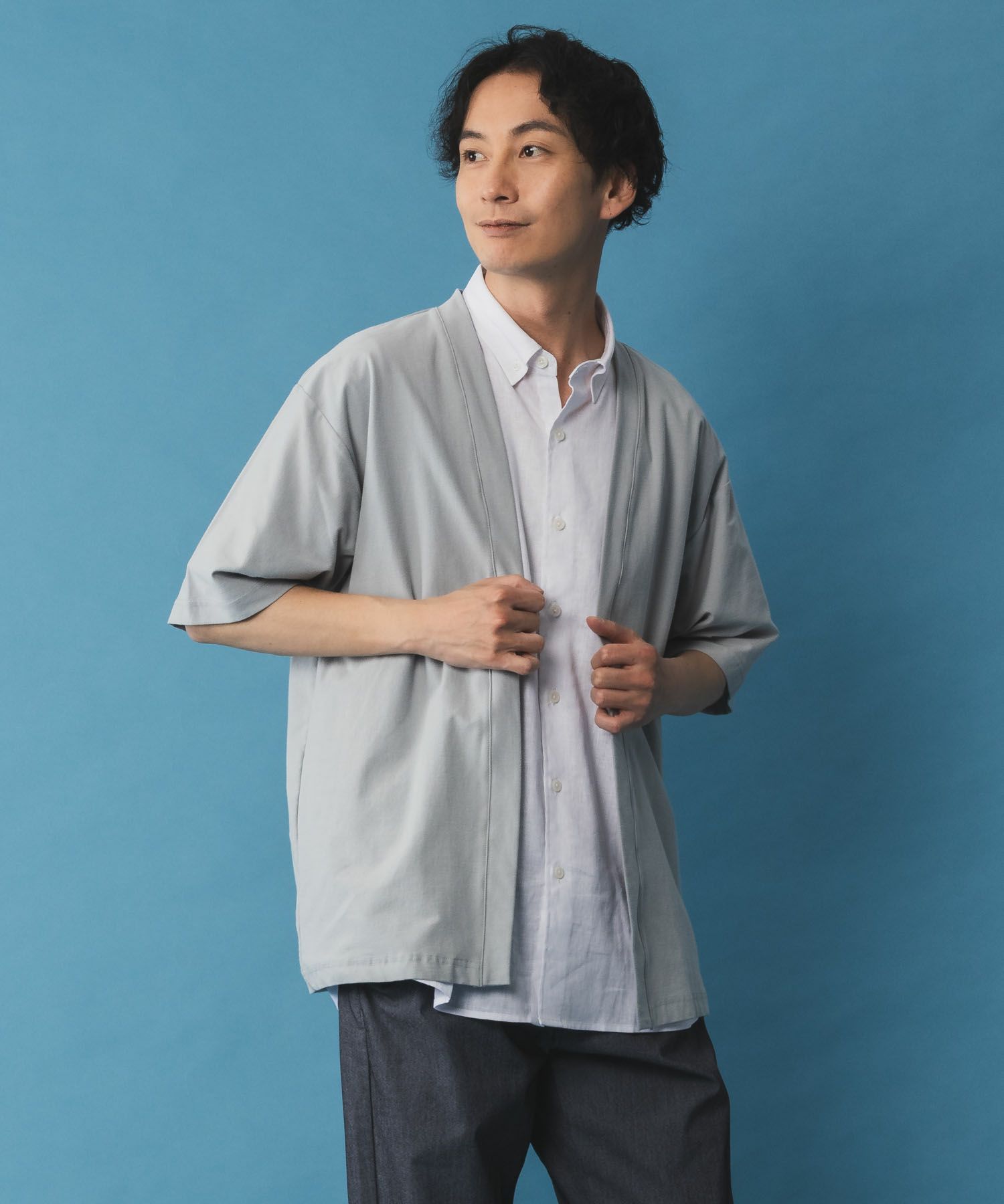 NAVY SARARI 冷感着流しカーディガン メンズ商品サムネイル-2