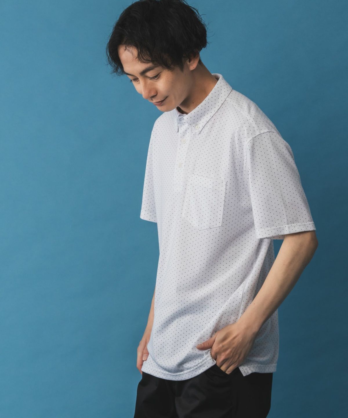 NAVY SARARI リピュール加工 総柄ポロシャツ メンズ