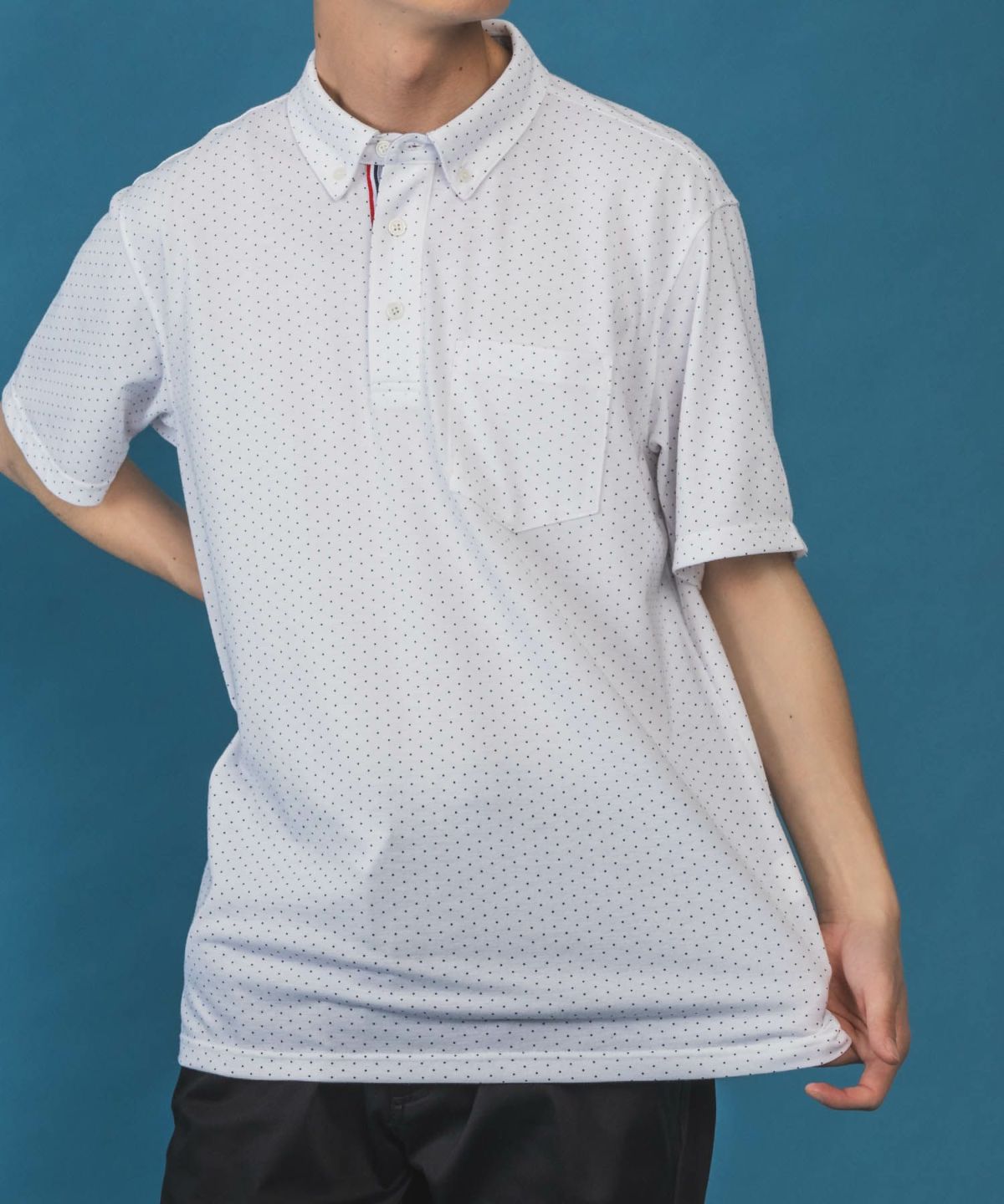 NAVY SARARI リピュール加工 総柄ポロシャツ メンズ