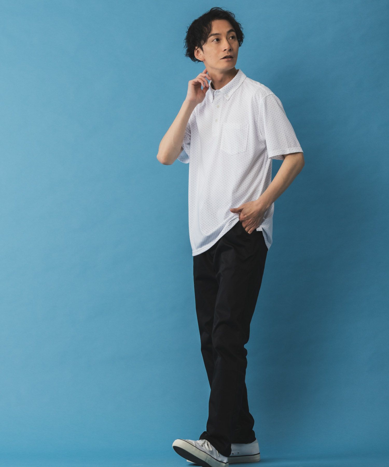 NAVY SARARI リピュール加工 総柄ポロシャツ メンズ