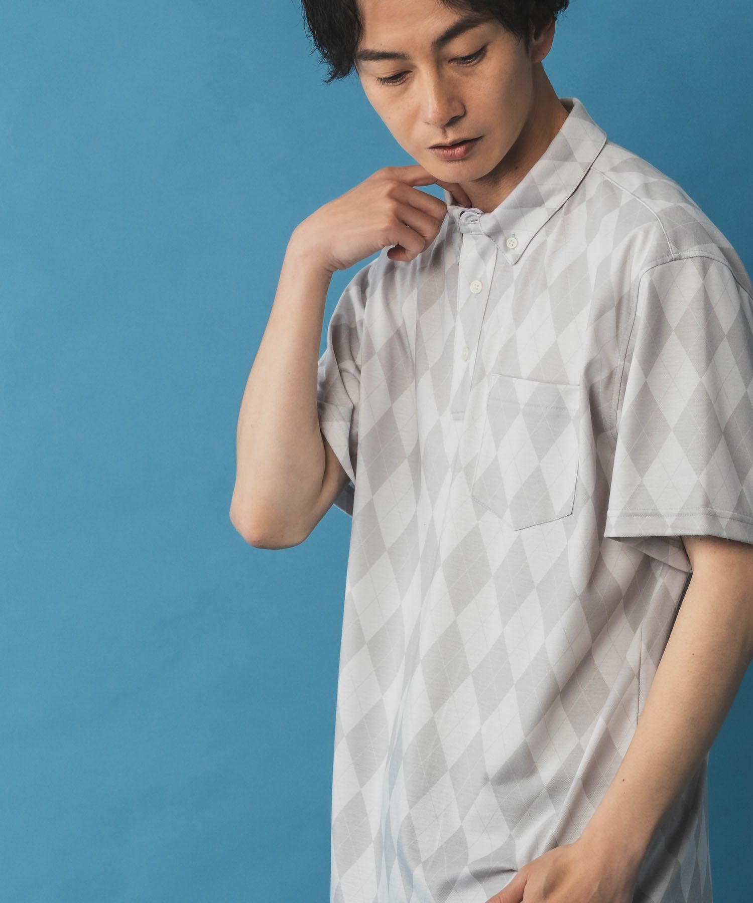NAVY SARARI リピュール加工 総柄ポロシャツ メンズ