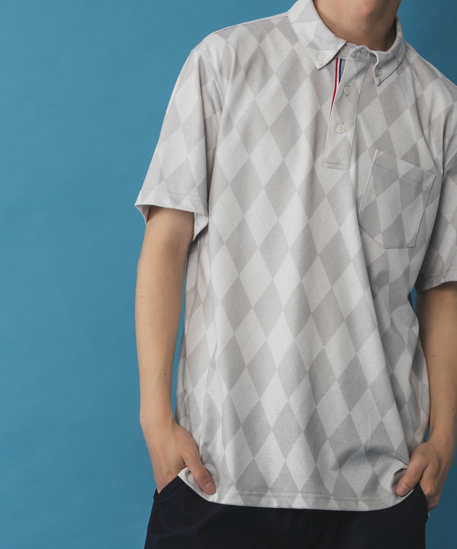NAVY SARARI リピュール加工 総柄ポロシャツ メンズ