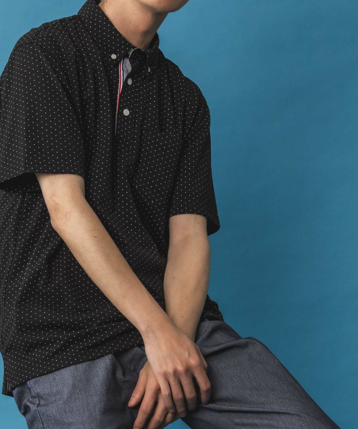 NAVY SARARI リピュール加工 総柄ポロシャツ メンズ