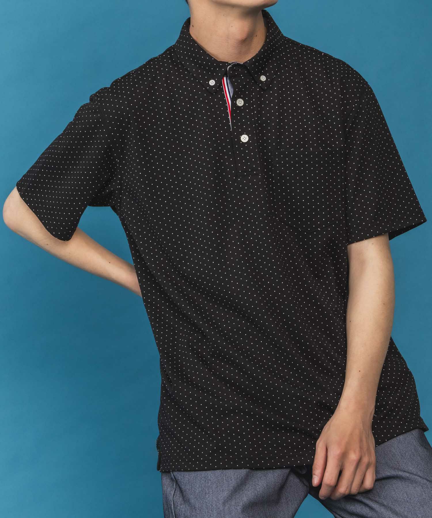 NAVY SARARI リピュール加工 総柄ポロシャツ メンズ