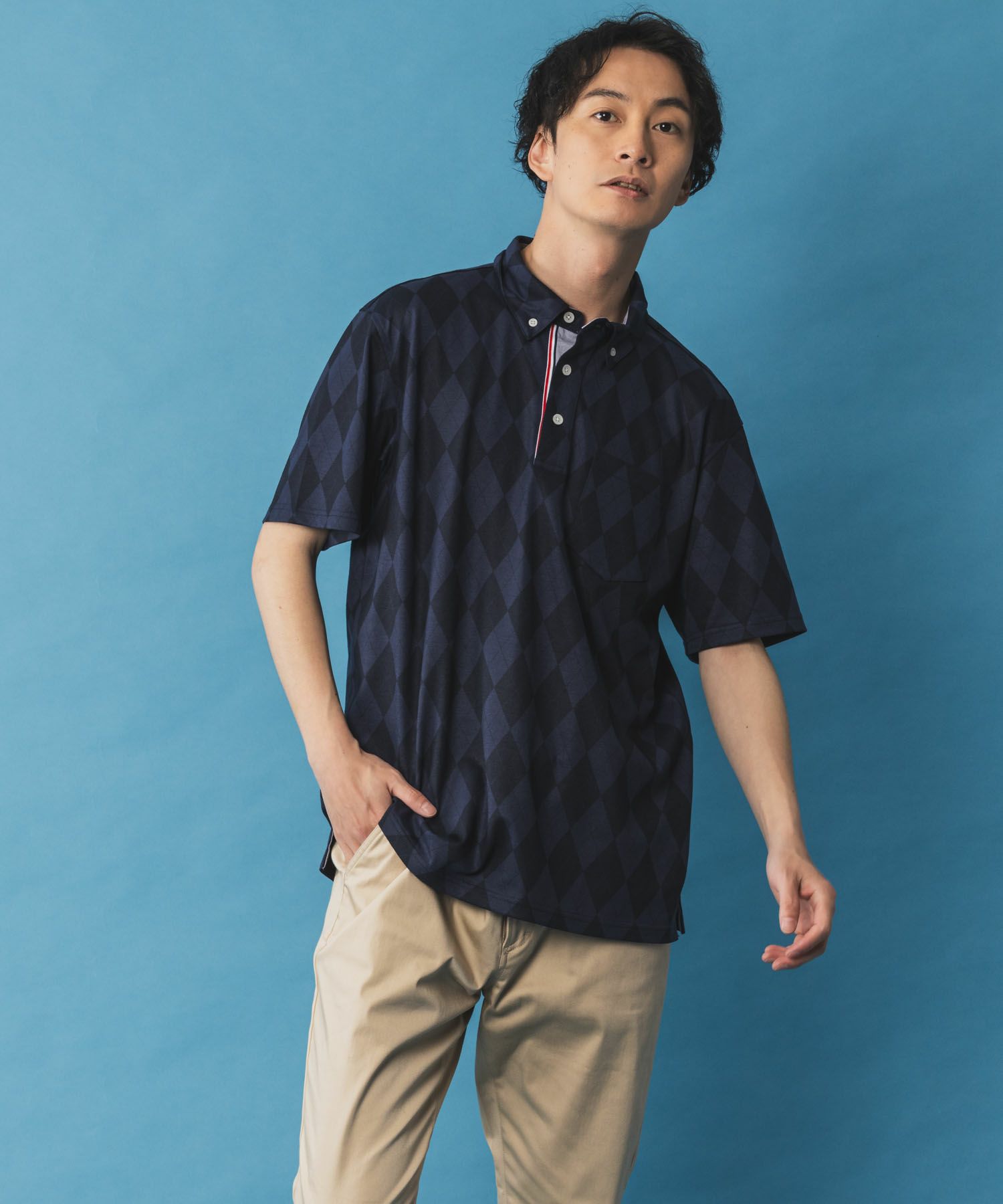 NAVY SARARI サラリピュール 総柄ポロシャツ メンズ商品画像-17