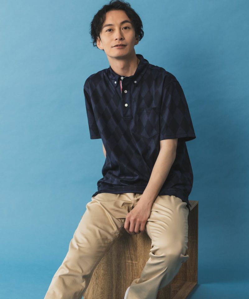 NAVY SARARI リピュール加工 総柄ポロシャツ メンズ