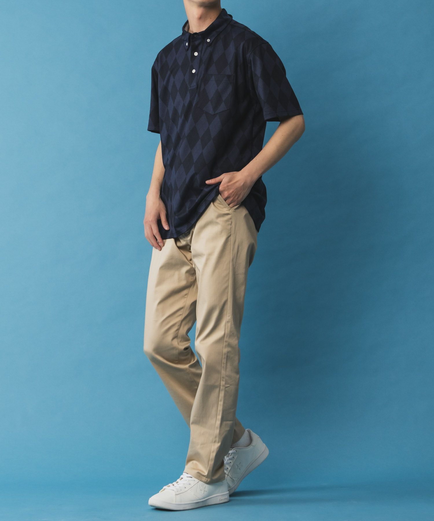 NAVY SARARI リピュール加工 総柄ポロシャツ メンズ