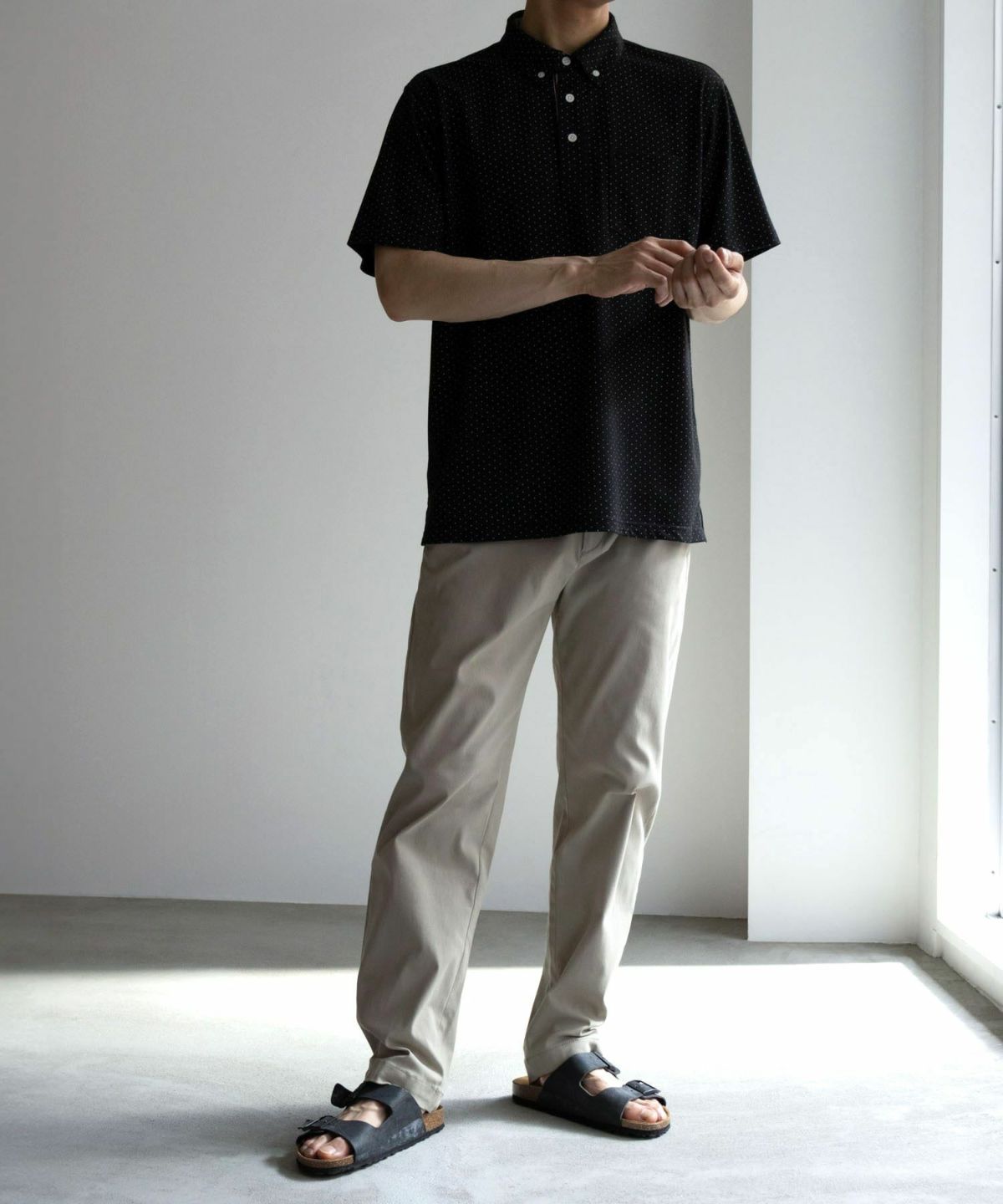 NAVY SARARI リピュール加工 総柄ポロシャツ メンズ