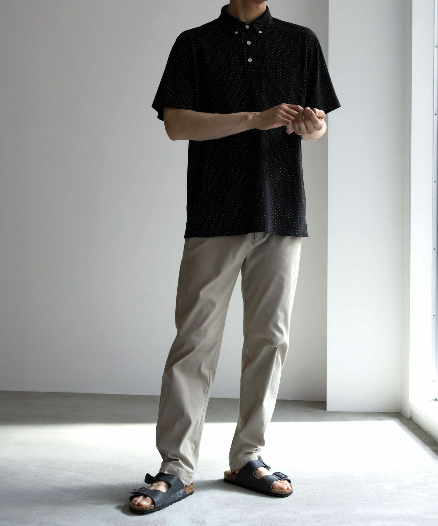 NAVY SARARI リピュール加工 総柄ポロシャツ メンズ