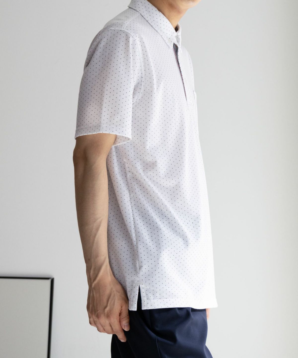 NAVY SARARI リピュール加工 総柄ポロシャツ メンズ