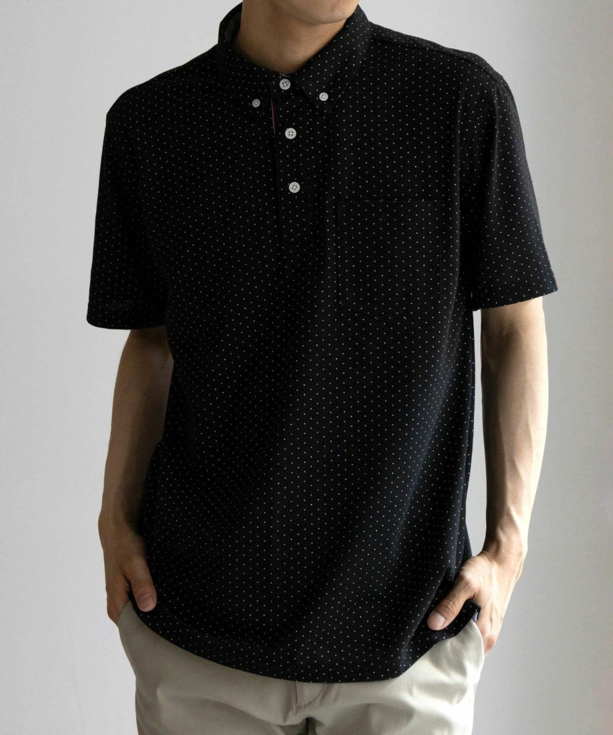 NAVY SARARI リピュール加工 総柄ポロシャツ メンズ