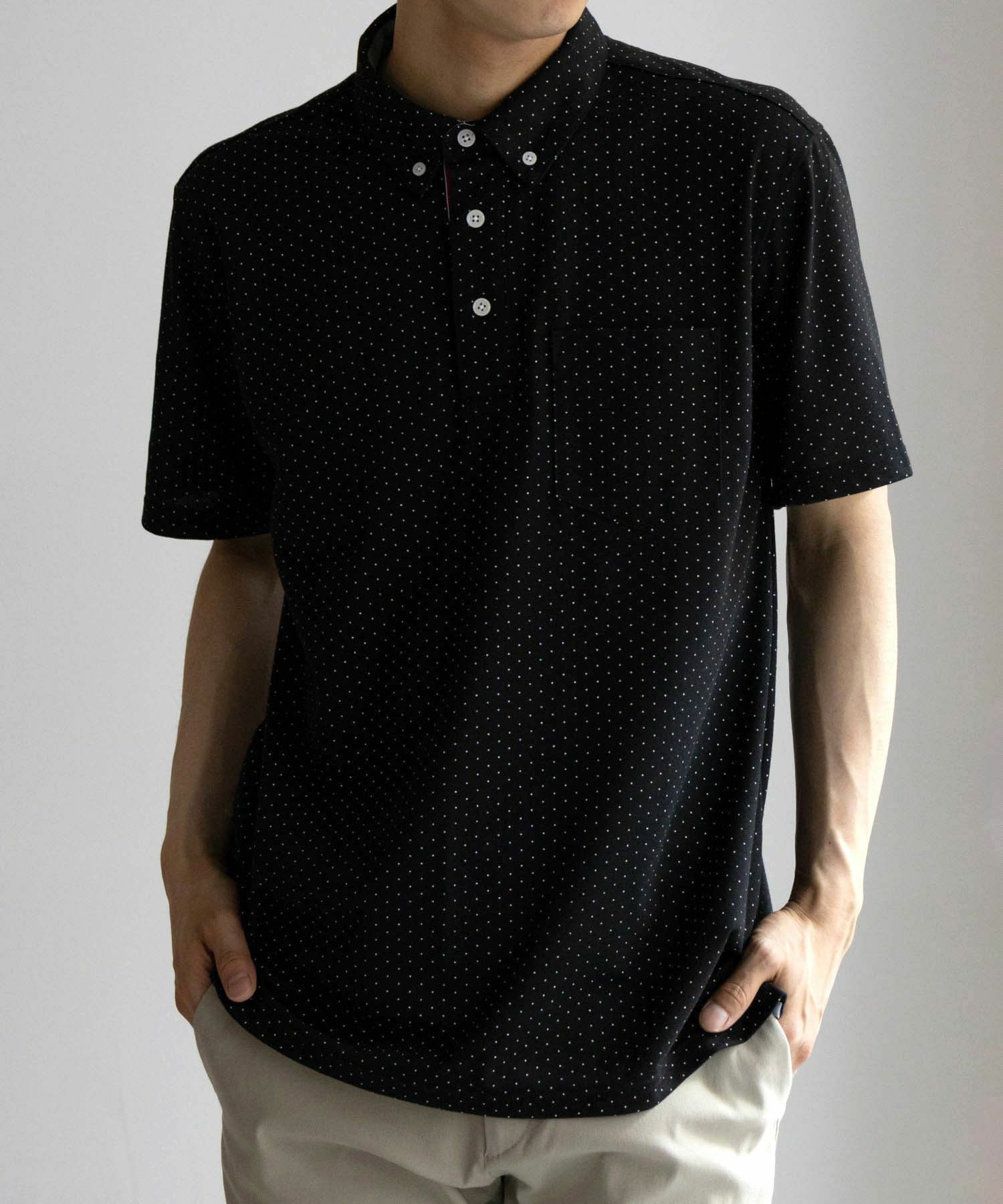 NAVY SARARI リピュール加工 総柄ポロシャツ メンズ