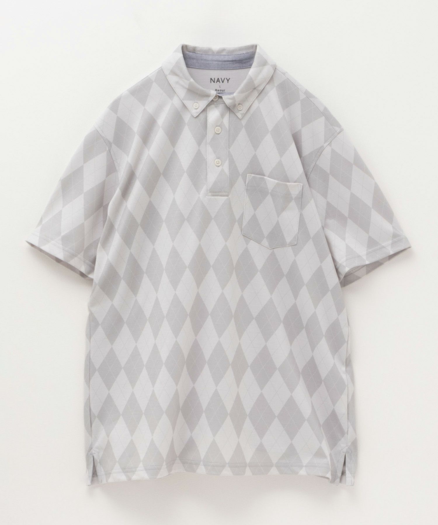 NAVY SARARI リピュール加工 総柄ポロシャツ メンズ