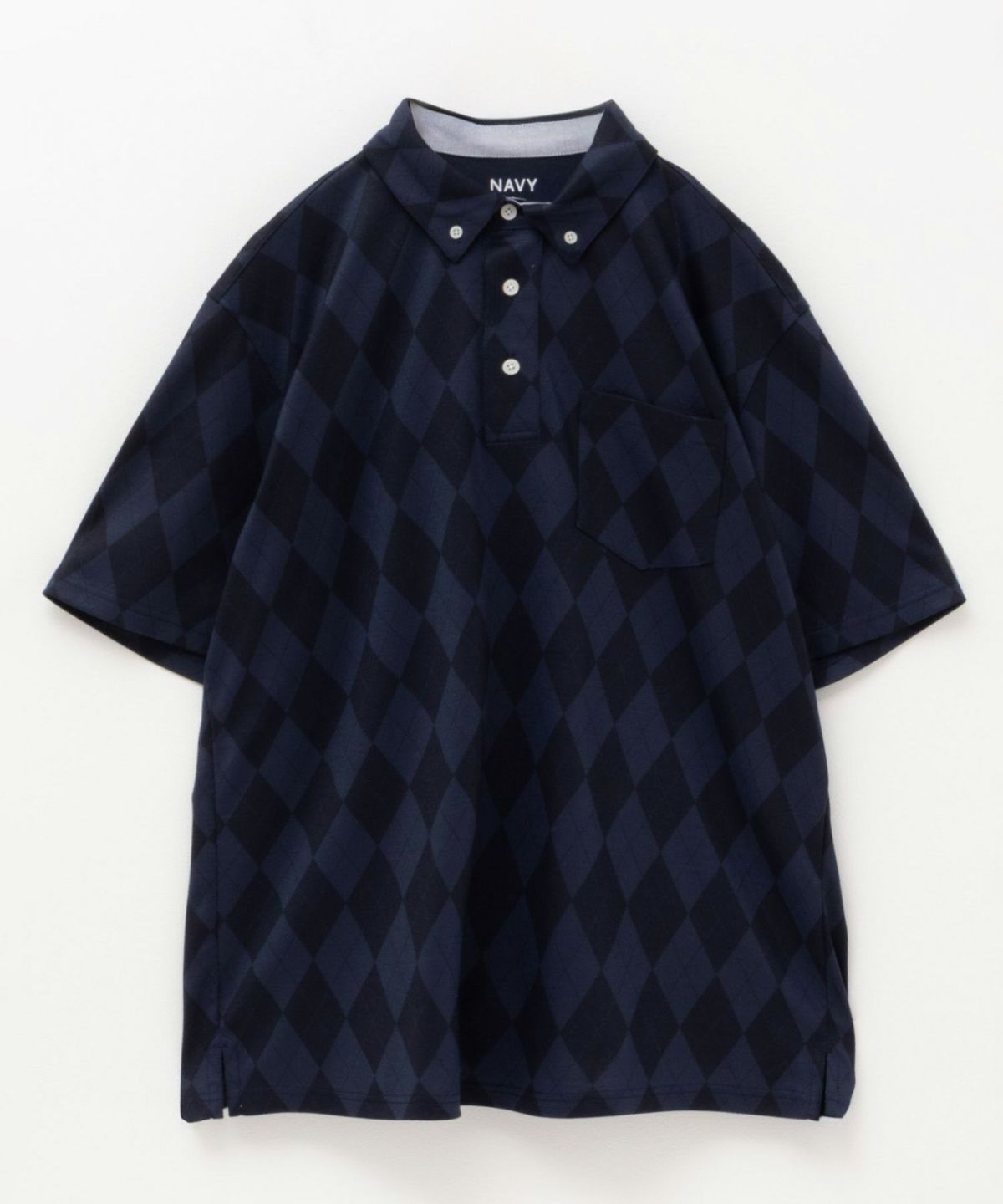 NAVY SARARI リピュール加工 総柄ポロシャツ メンズ