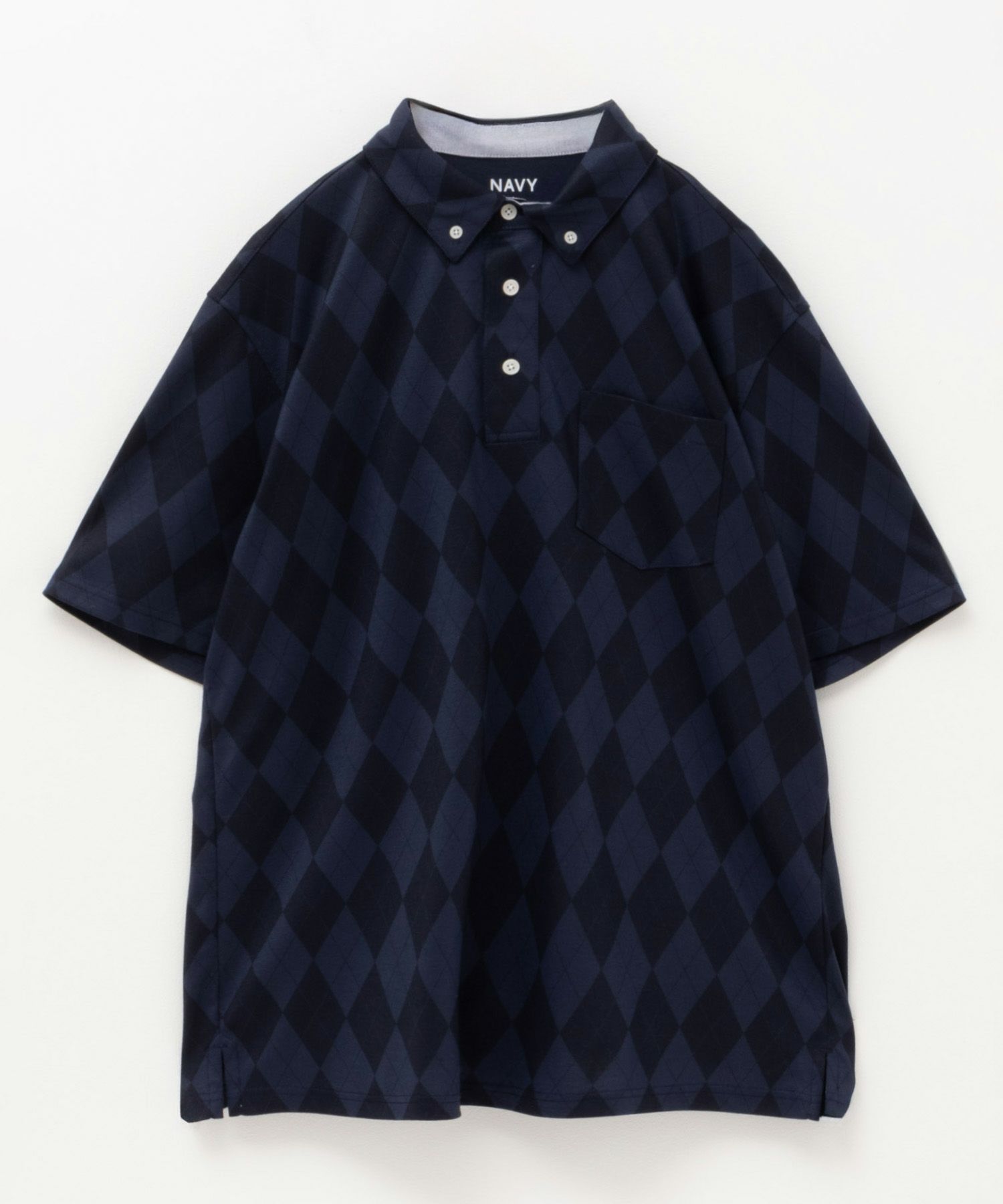 NAVY SARARI リピュール加工 総柄ポロシャツ メンズ