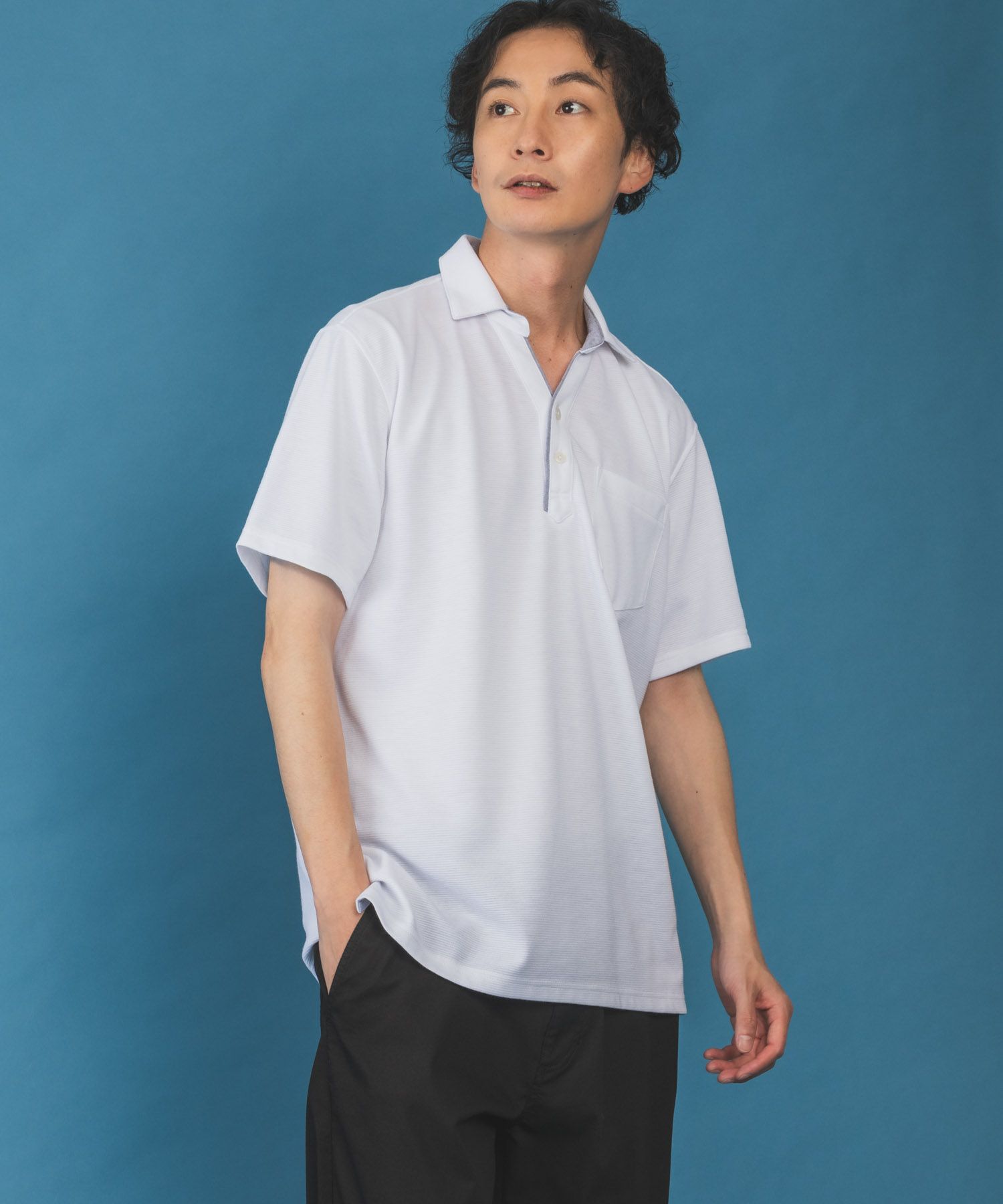 NAVY SARARI リピュール加工 リップルポロシャツ メンズ