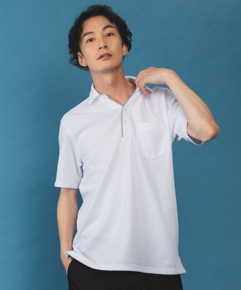 NAVY SARARI サラリピュール リップルポロシャツ メンズ商品画像-2
