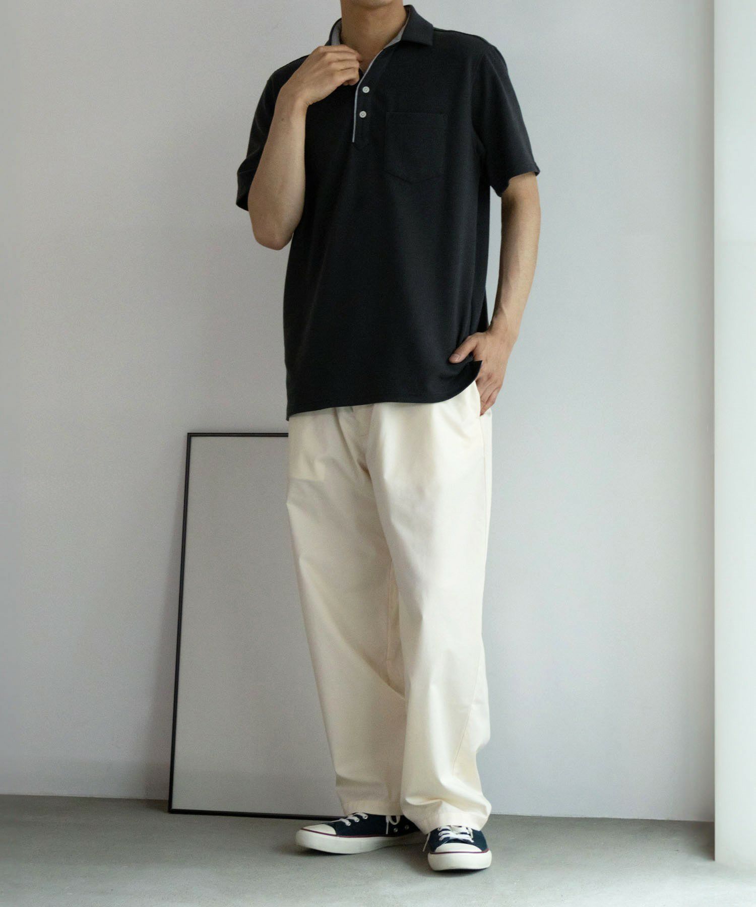 NAVY SARARI リピュール加工 リップルポロシャツ メンズ