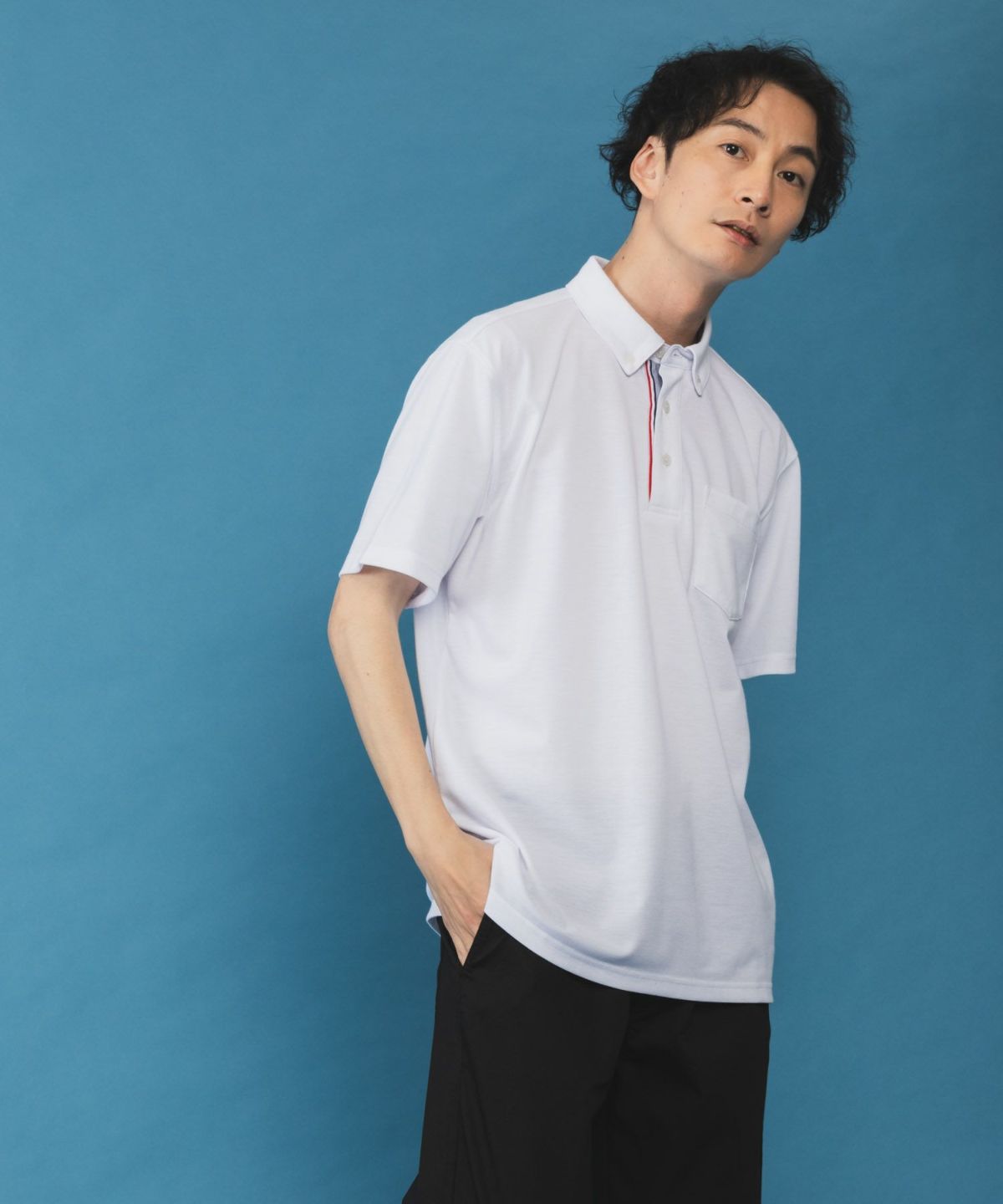 NAVY SARARI リピュール加工 カノコポロシャツ メンズ