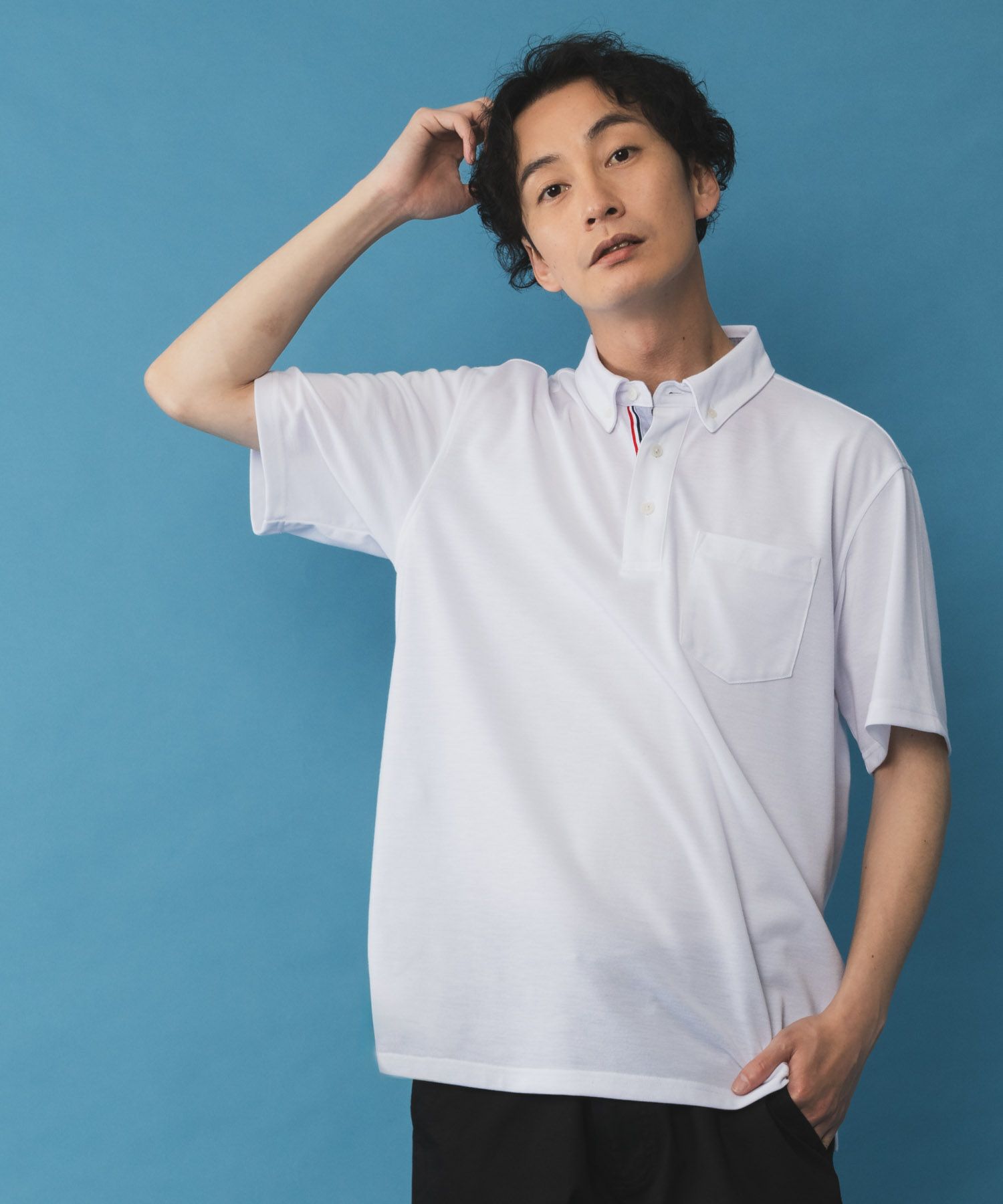 NAVY SARARI リピュール加工 カノコポロシャツ メンズ