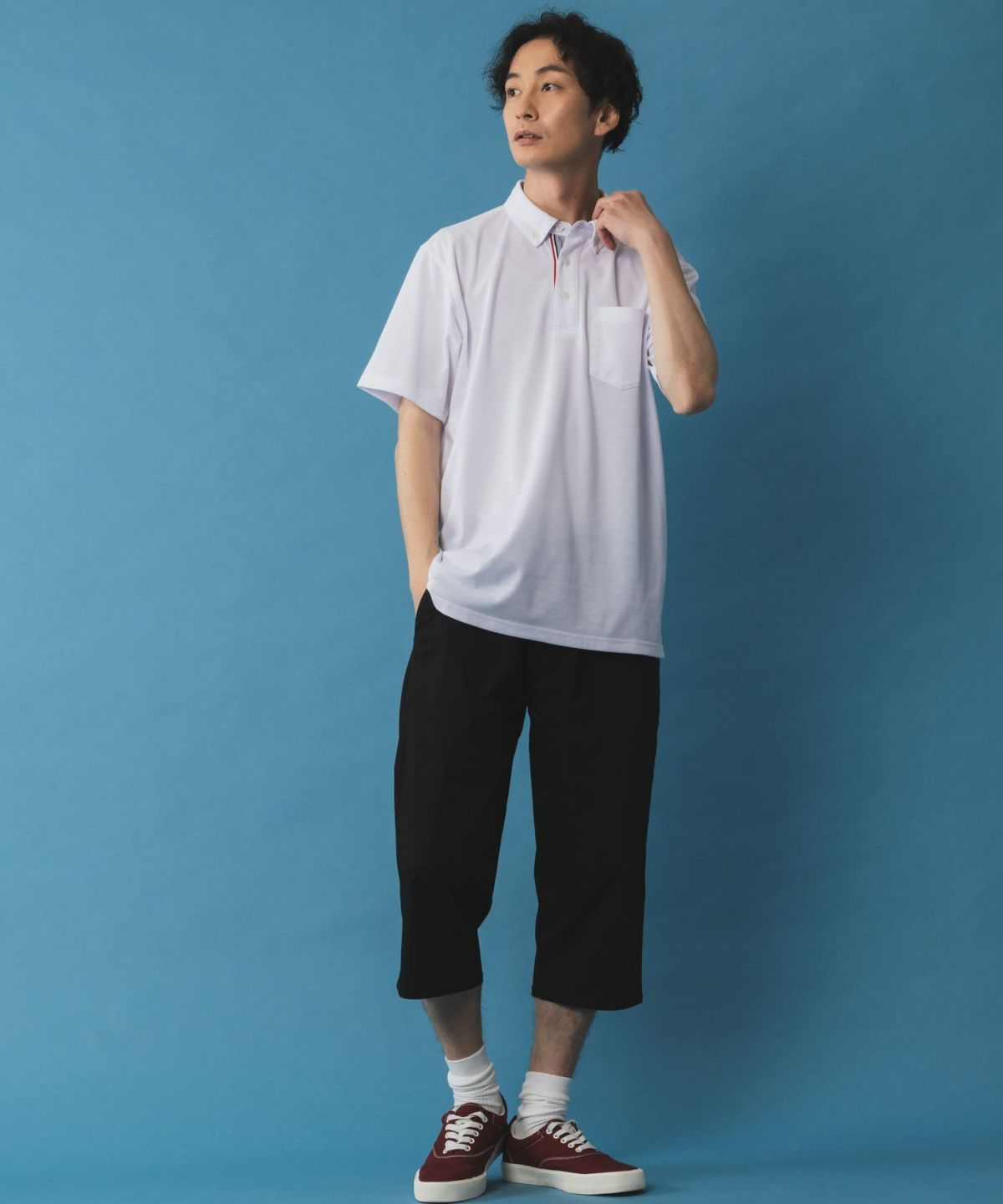 NAVY SARARI リピュール加工 カノコポロシャツ メンズ