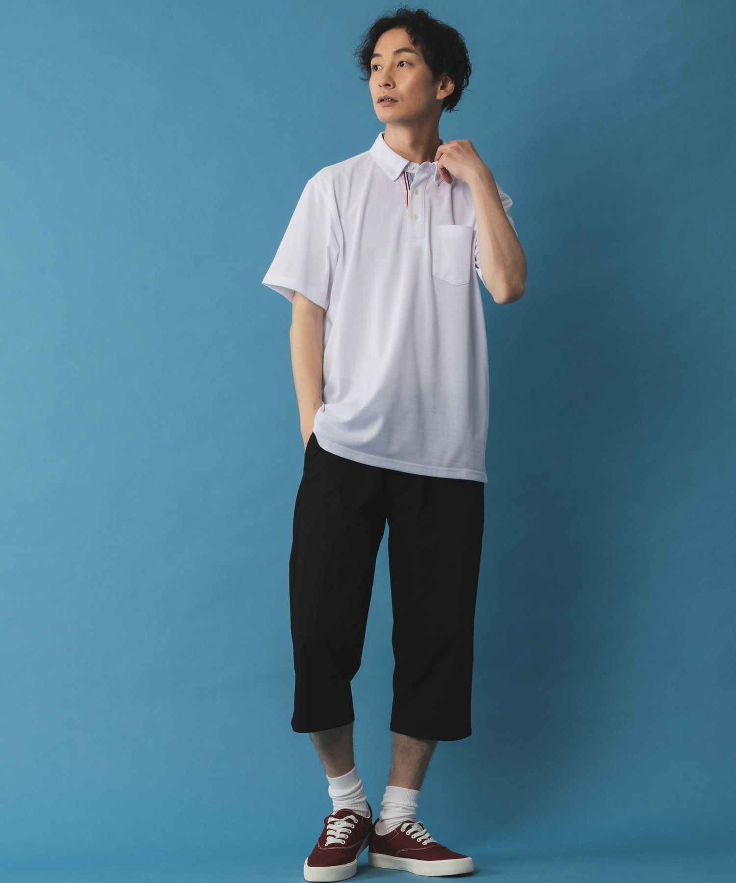 NAVY SARARI リピュール加工 カノコポロシャツ メンズ