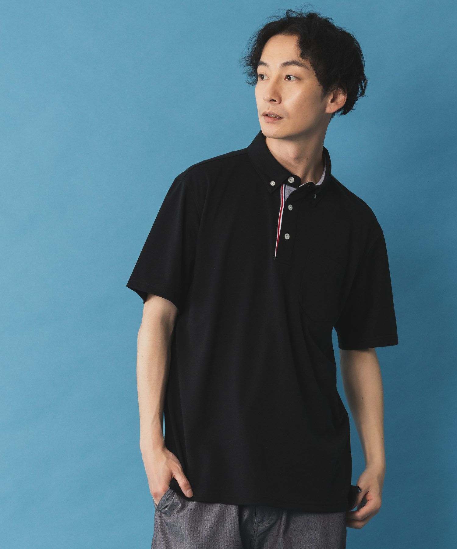 NAVY SARARI リピュール加工 カノコポロシャツ メンズ