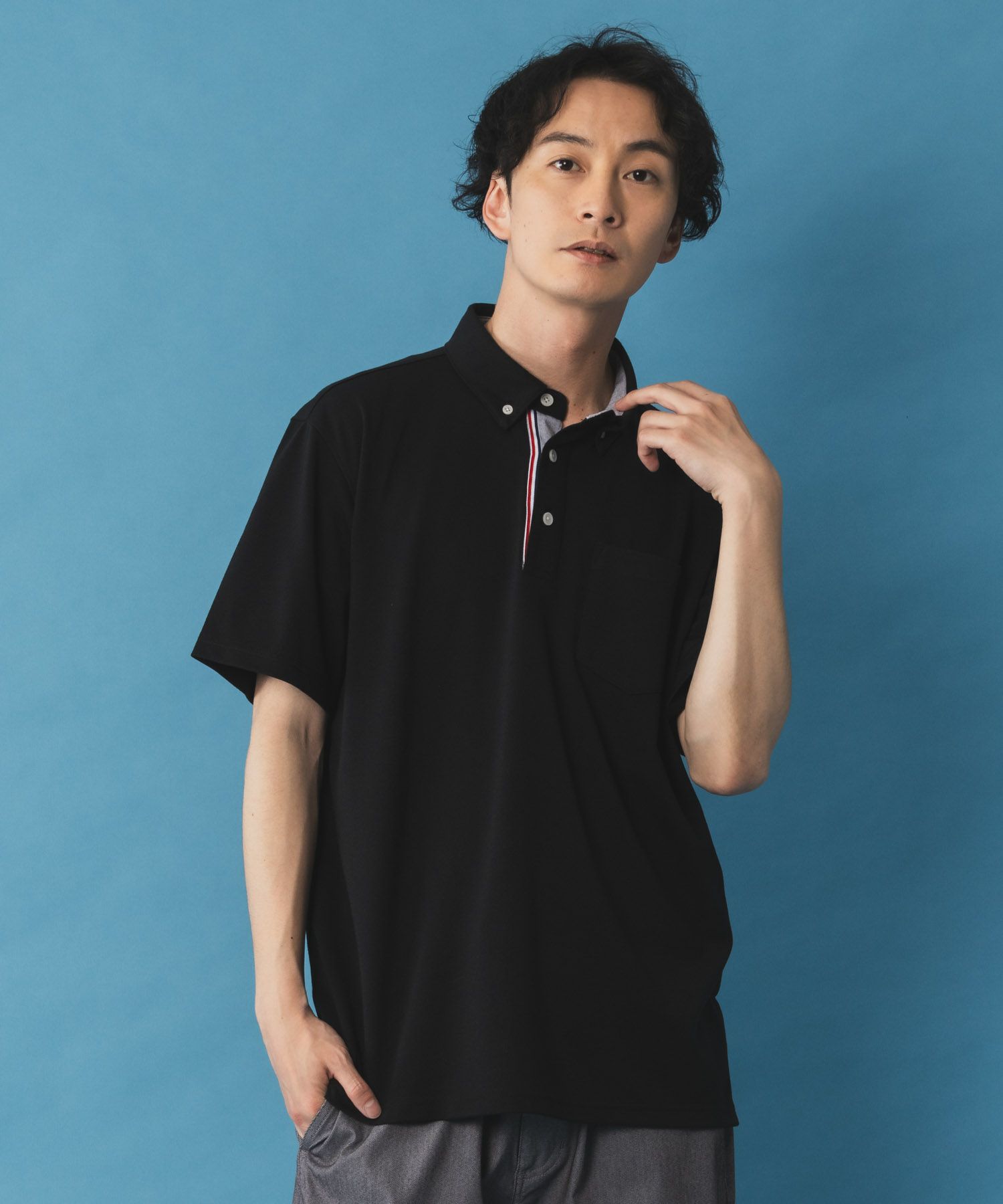 NAVY SARARI リピュール加工 カノコポロシャツ メンズ