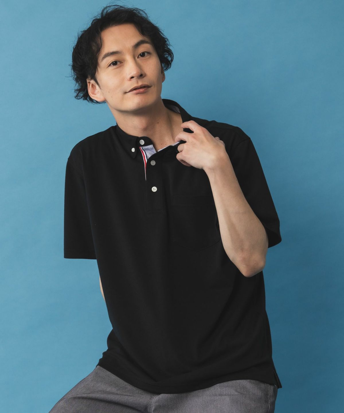 NAVY SARARI リピュール加工 カノコポロシャツ メンズ