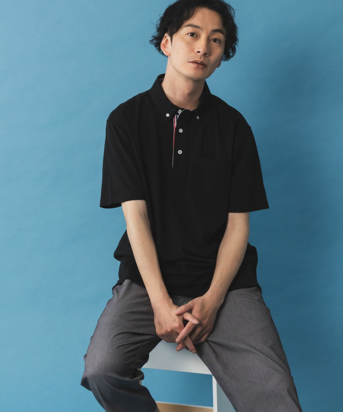 NAVY SARARI リピュール加工 カノコポロシャツ メンズ