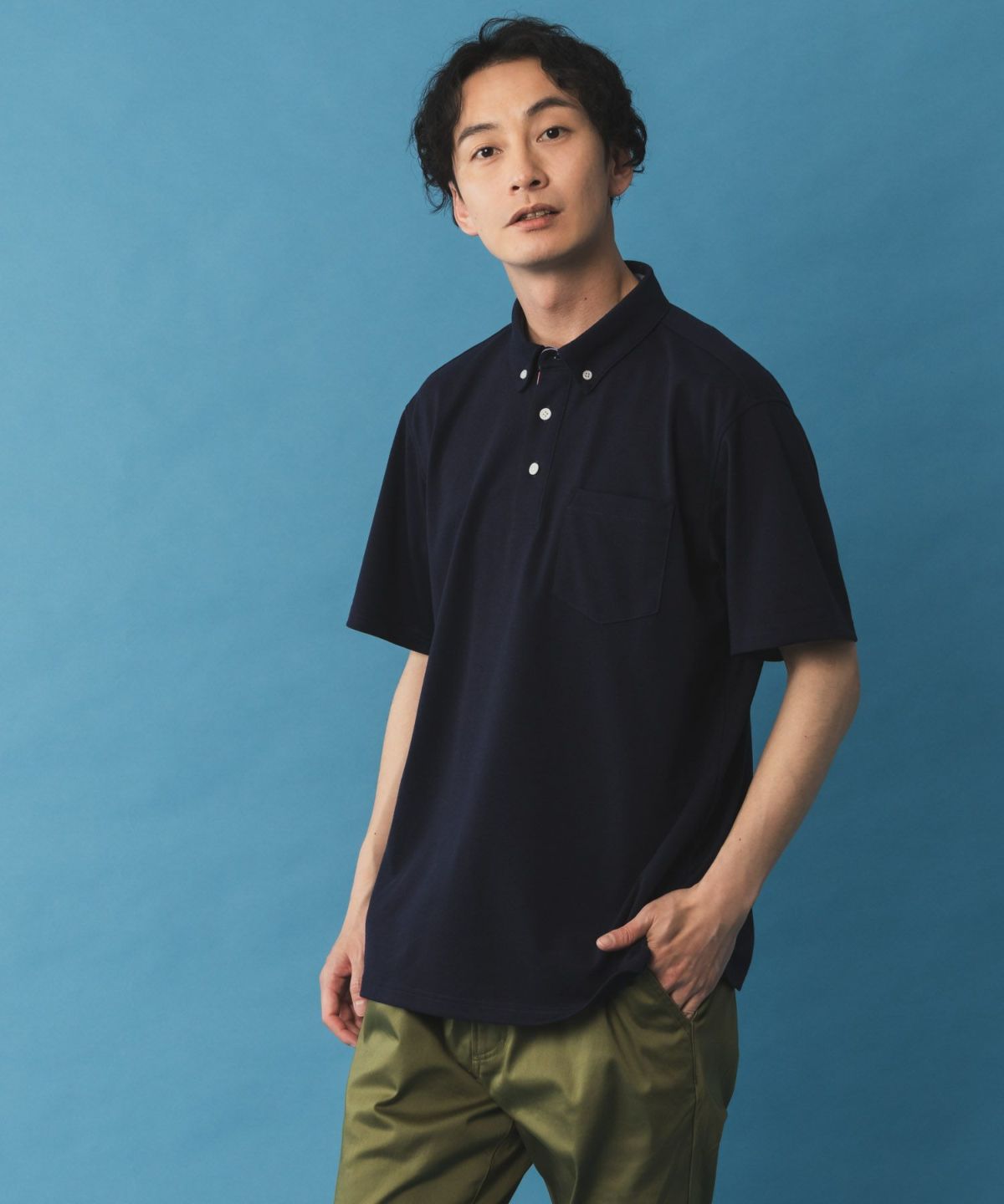 NAVY SARARI リピュール加工 カノコポロシャツ メンズ