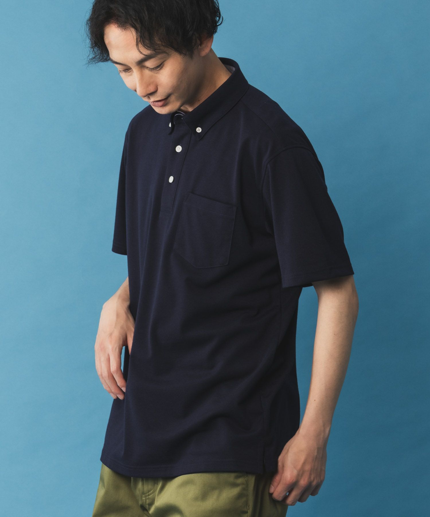 NAVY SARARI リピュール加工 カノコポロシャツ メンズ