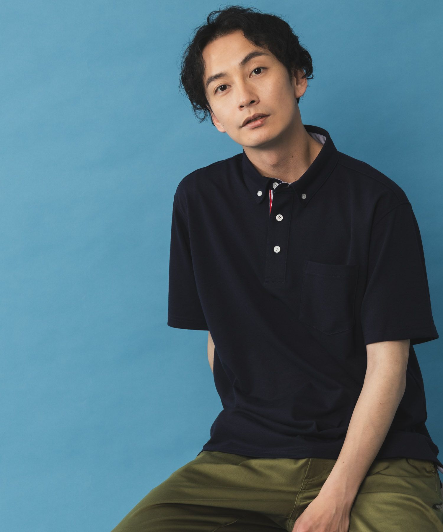 NAVY SARARI リピュール加工 カノコポロシャツ メンズ