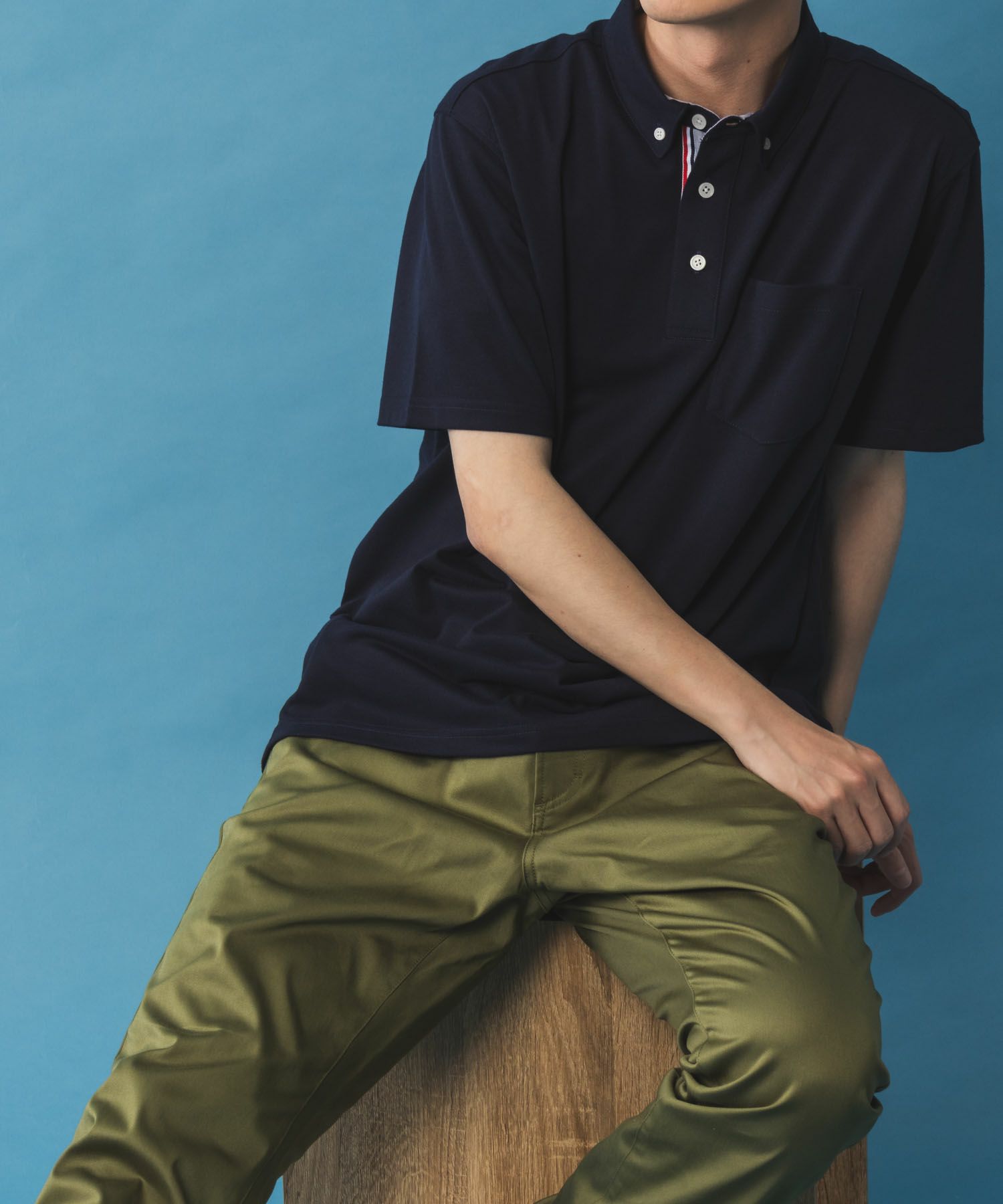 NAVY SARARI リピュール加工 カノコポロシャツ メンズ
