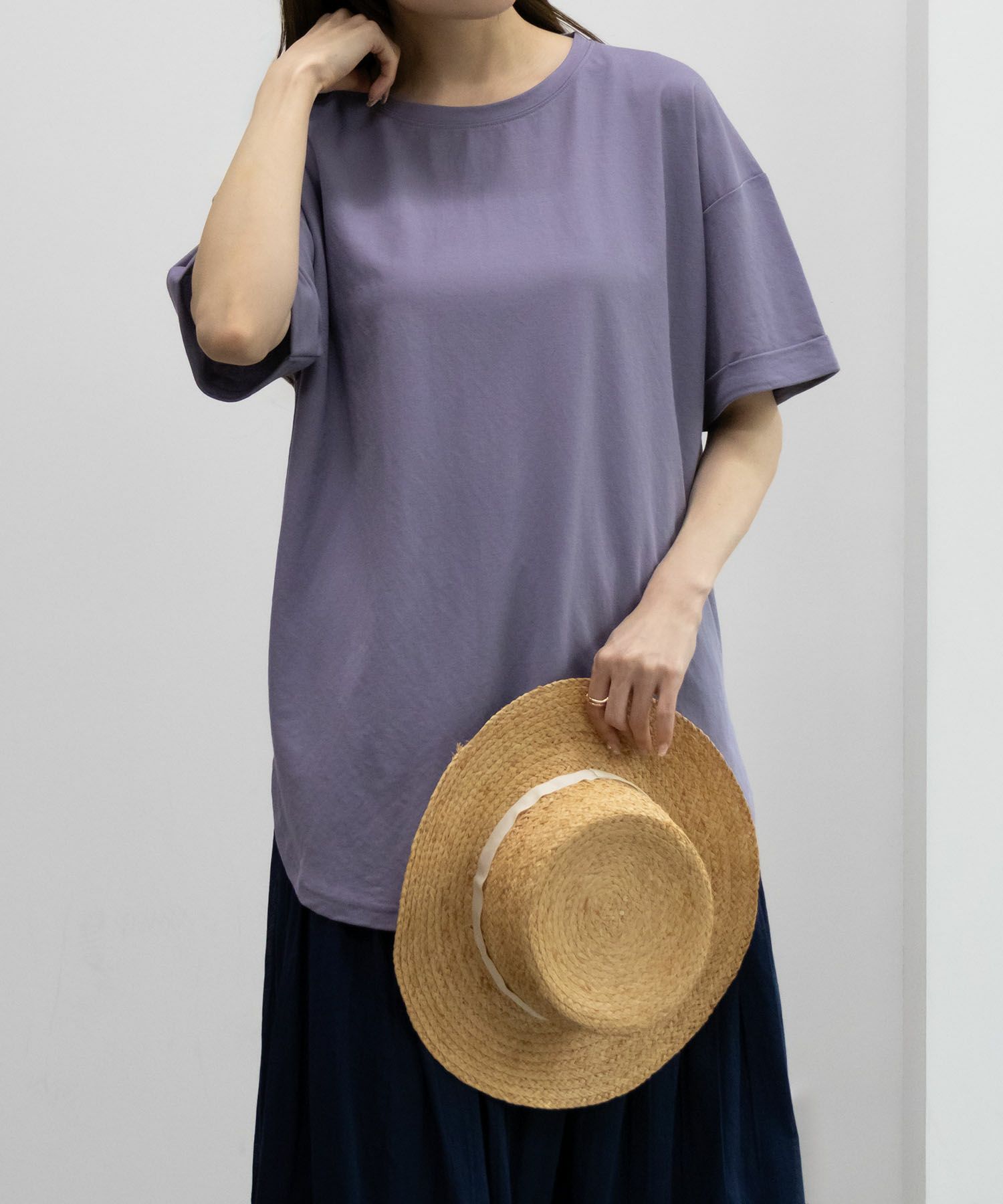 NAVY SARARI  チュニック丈Tシャツ レディース メール便 対応商品商品サムネイル-7