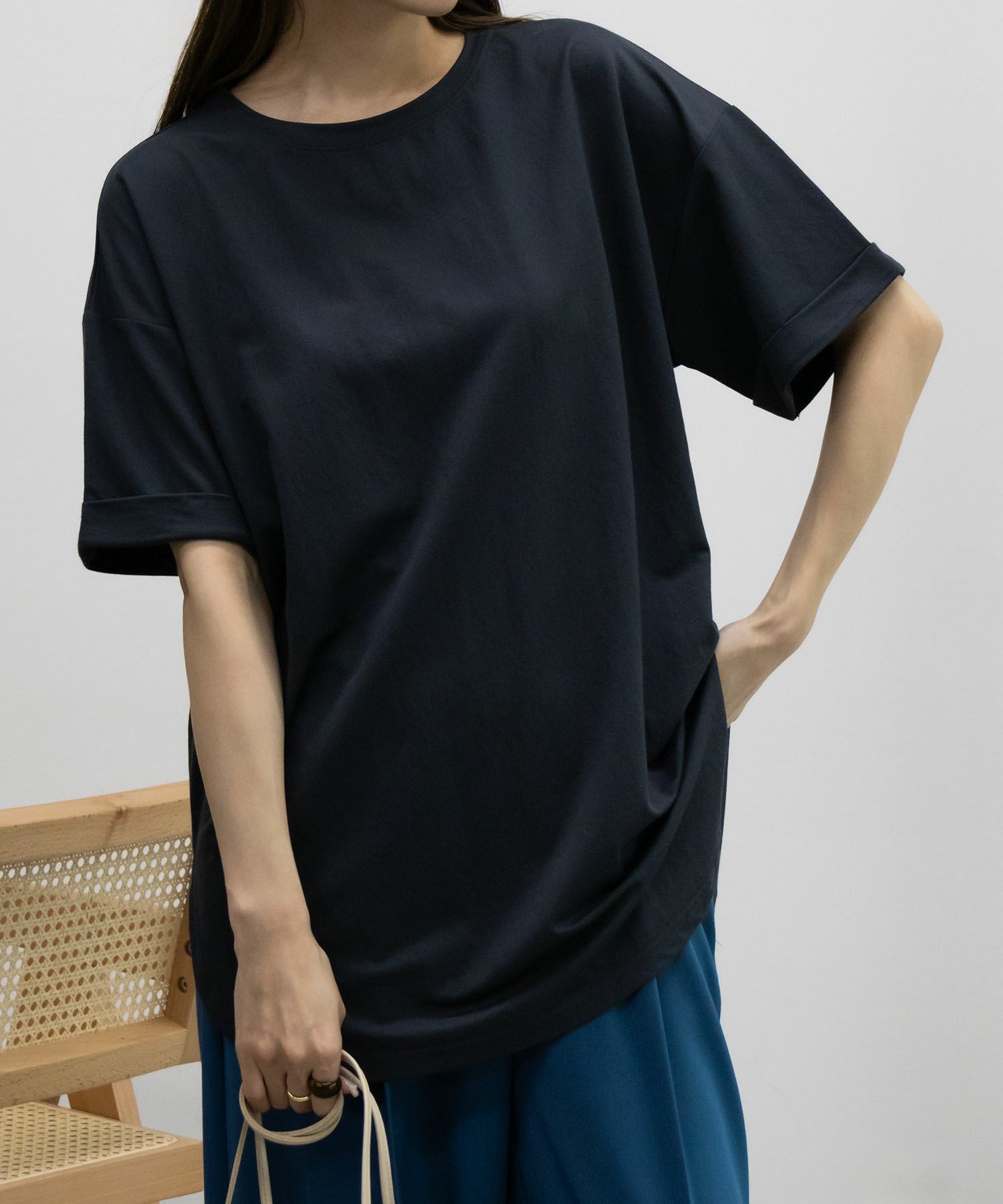 NAVY SARARI  チュニック丈Tシャツ レディース メール便 対応商品商品サムネイル-9