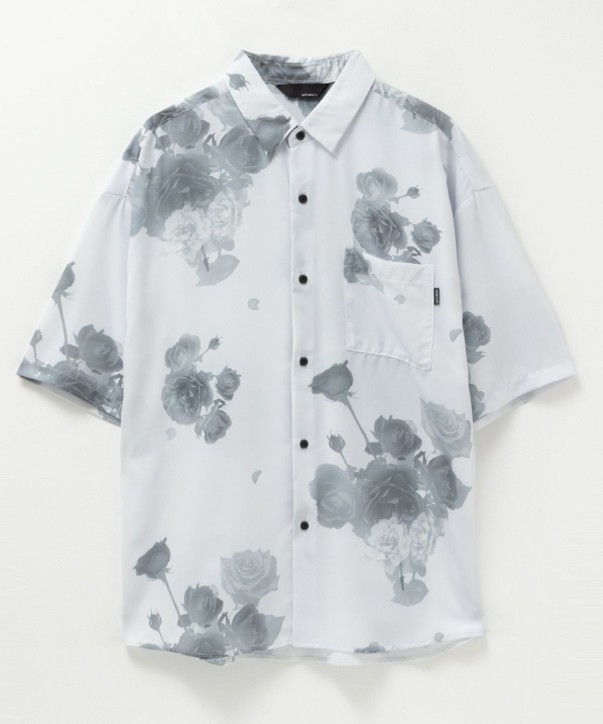 NAIVE MAGIC シルクタッチポリエステル ルーズサイズ総柄半袖シャツ メンズ