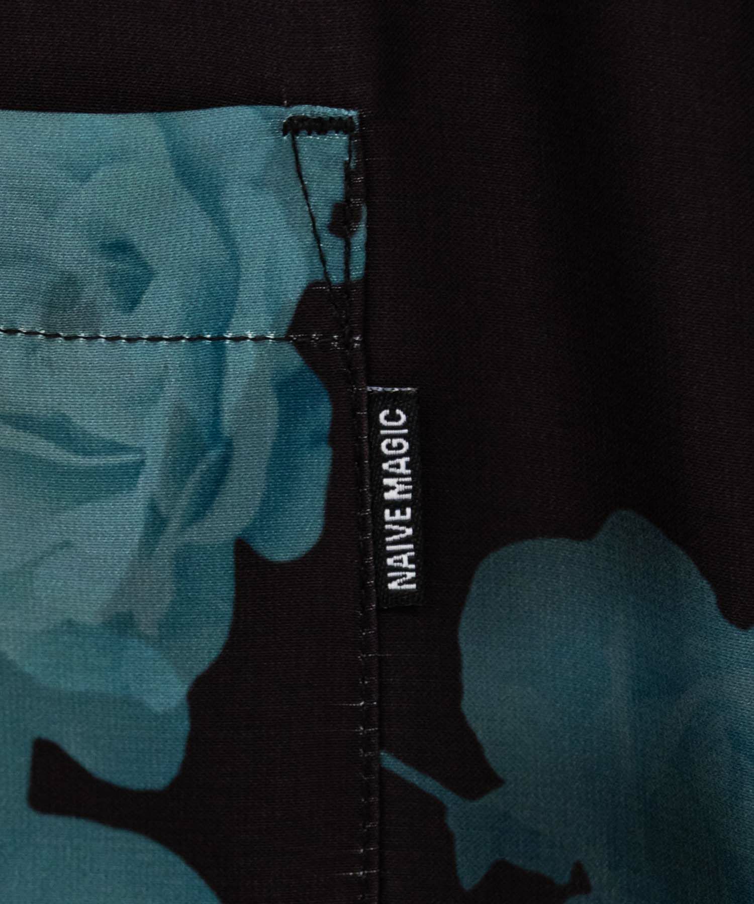 NAIVE MAGIC シルクタッチポリエステル ルーズサイズ総柄半袖シャツ メンズ