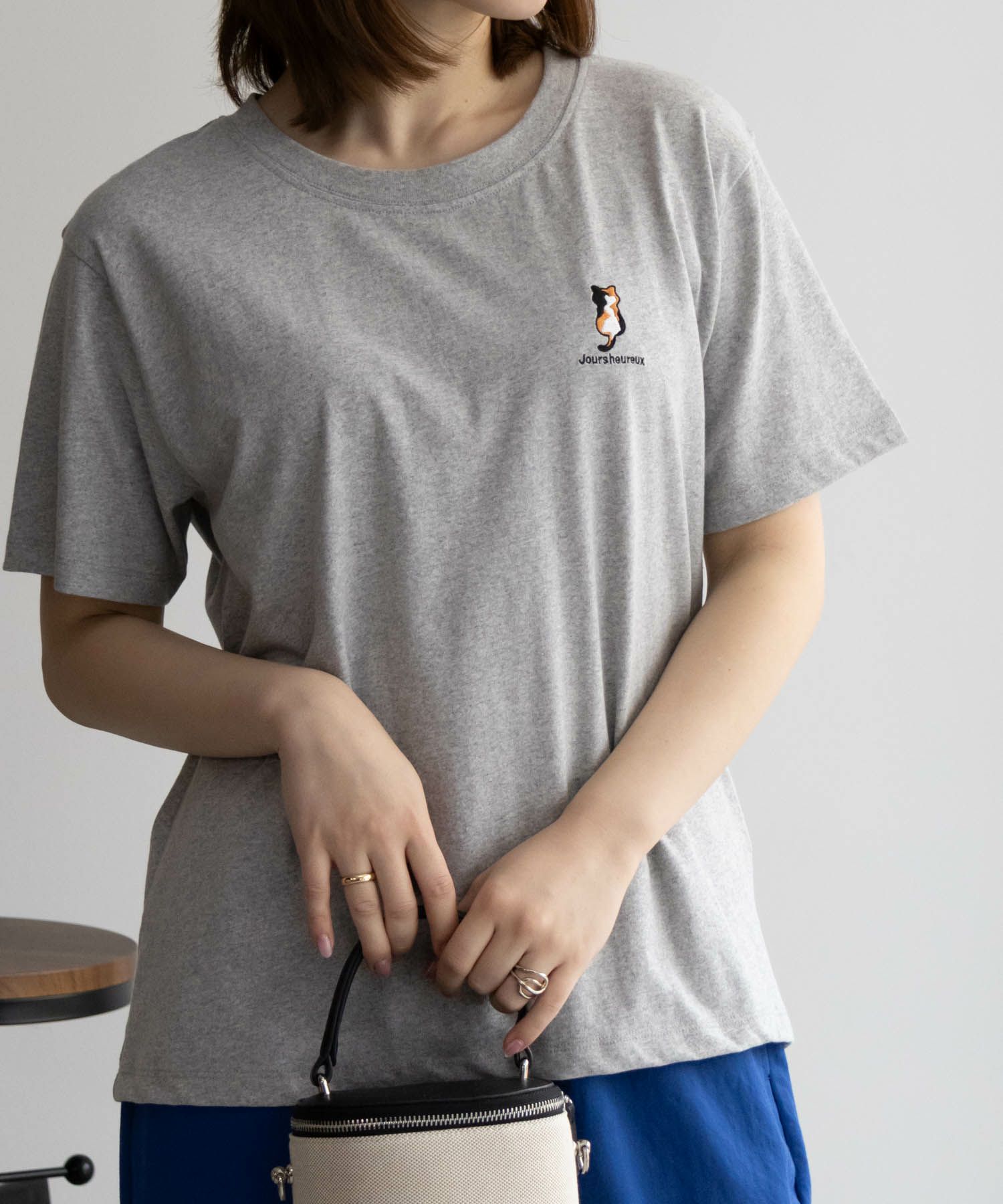 NAVY ネコ刺繍Tシャツ レディース