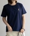 NAVY ネコ刺繍Tシャツ レディース ネコポス 対応商品