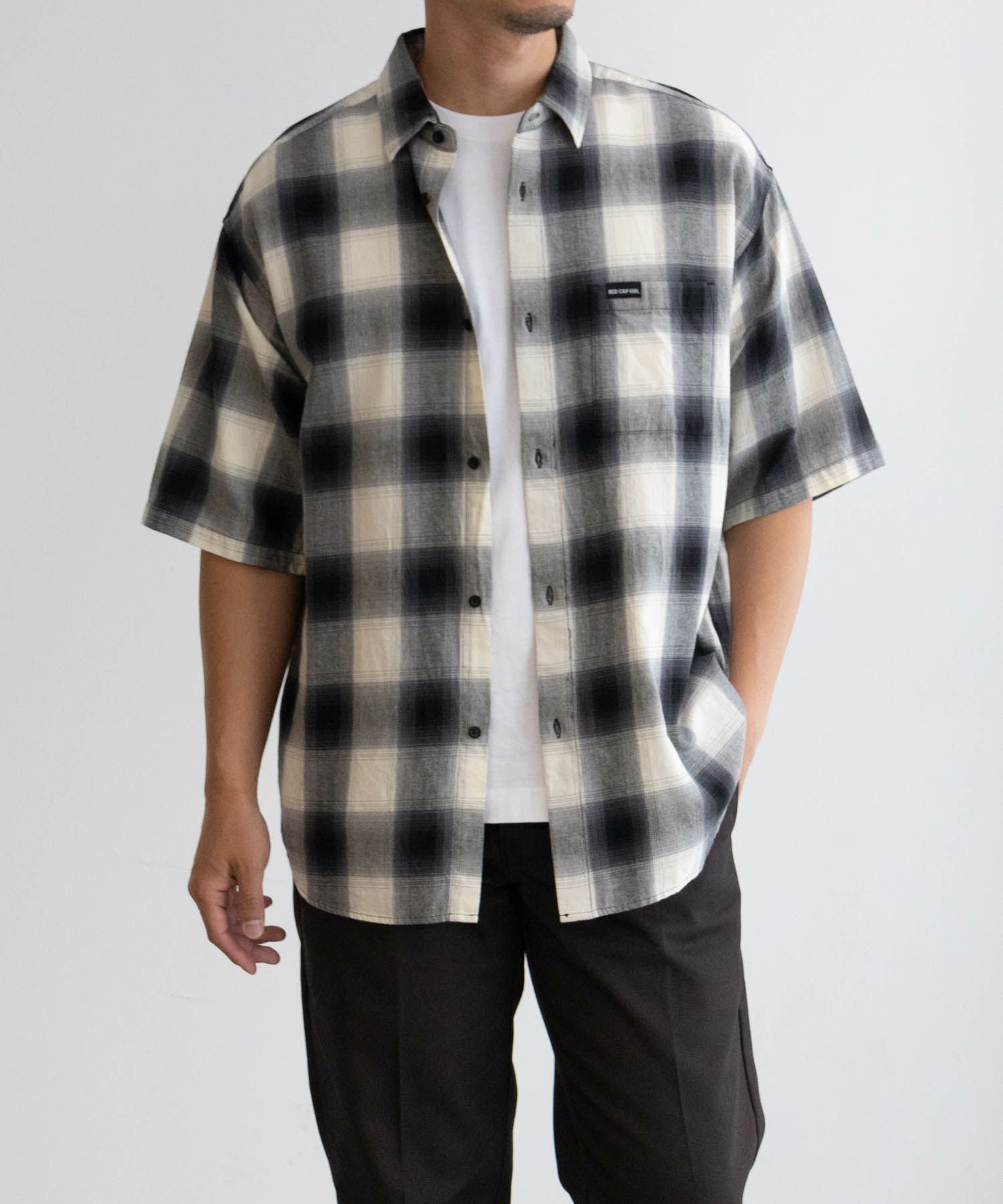 [期間限定価格]【オンラインストア限定】RED CAP GIRL  オンブレーチェックバック刺繍＆プリント半袖シャツ メンズ商品画像-1