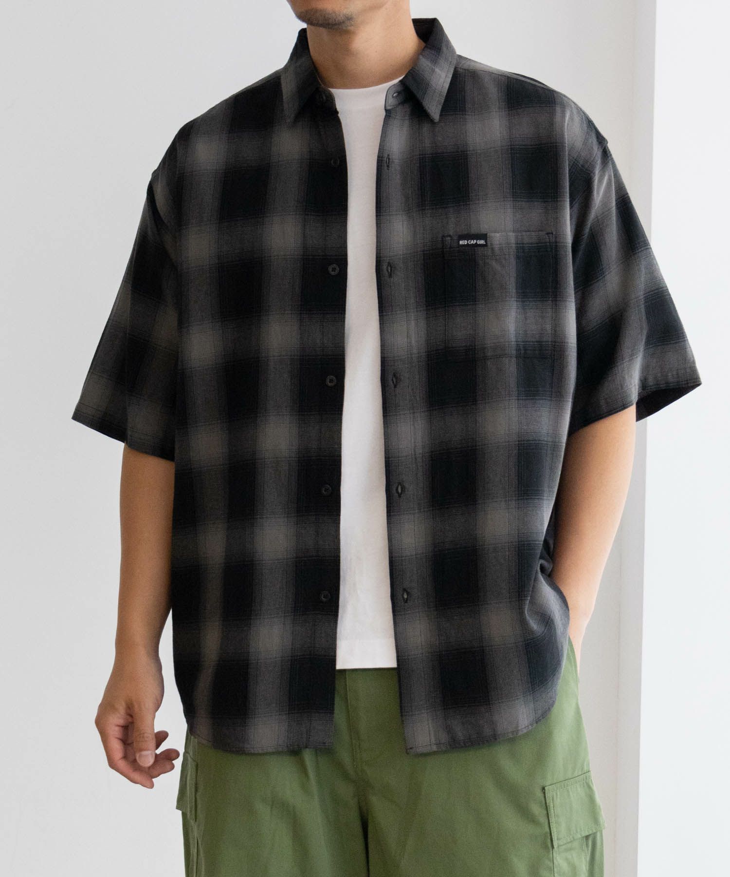 [期間限定価格]【オンラインストア限定】RED CAP GIRL  オンブレーチェックバック刺繍＆プリント半袖シャツ メンズ商品画像-2