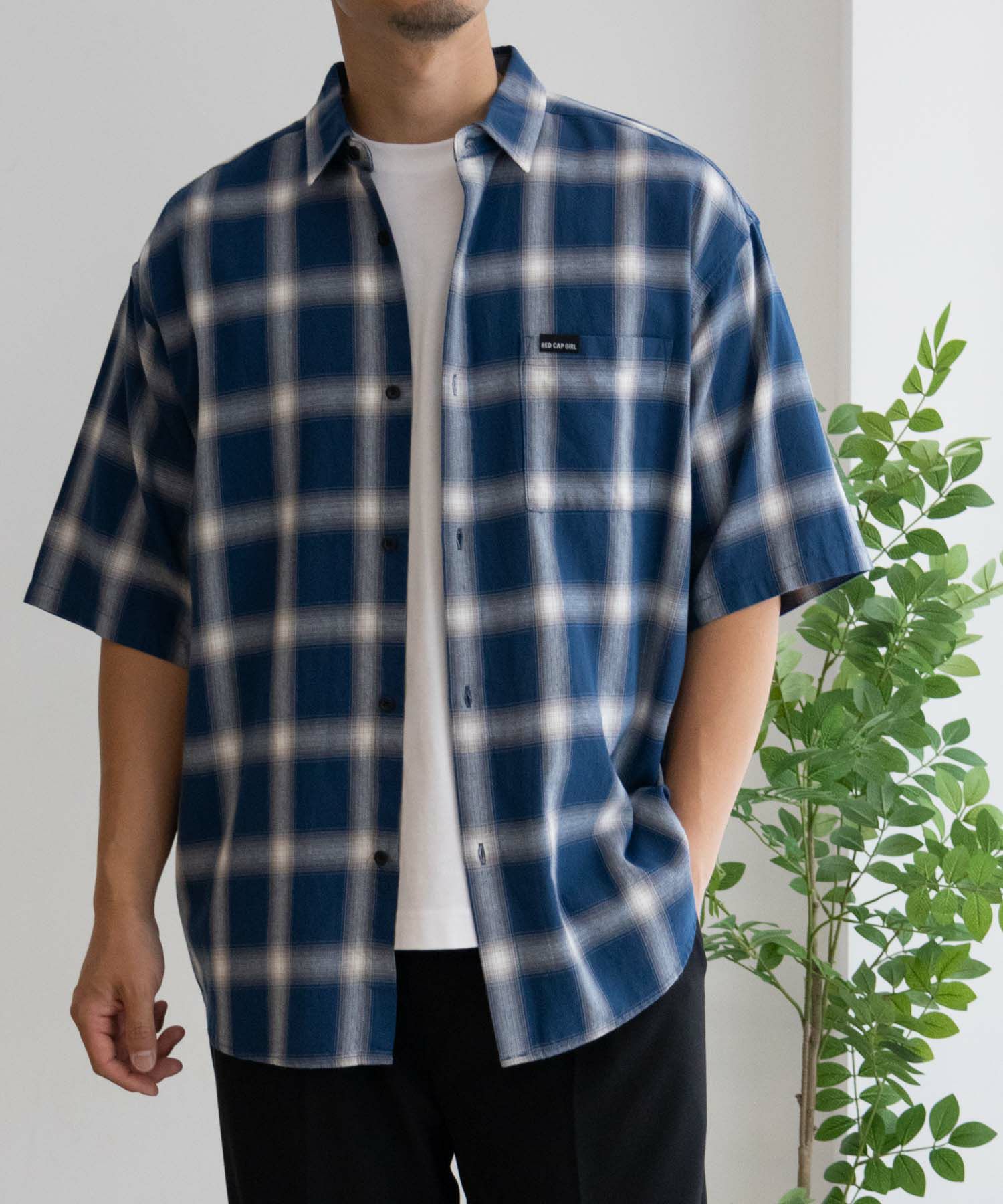 [期間限定価格]【オンラインストア限定】RED CAP GIRL  オンブレーチェックバック刺繍＆プリント半袖シャツ メンズ商品画像-3