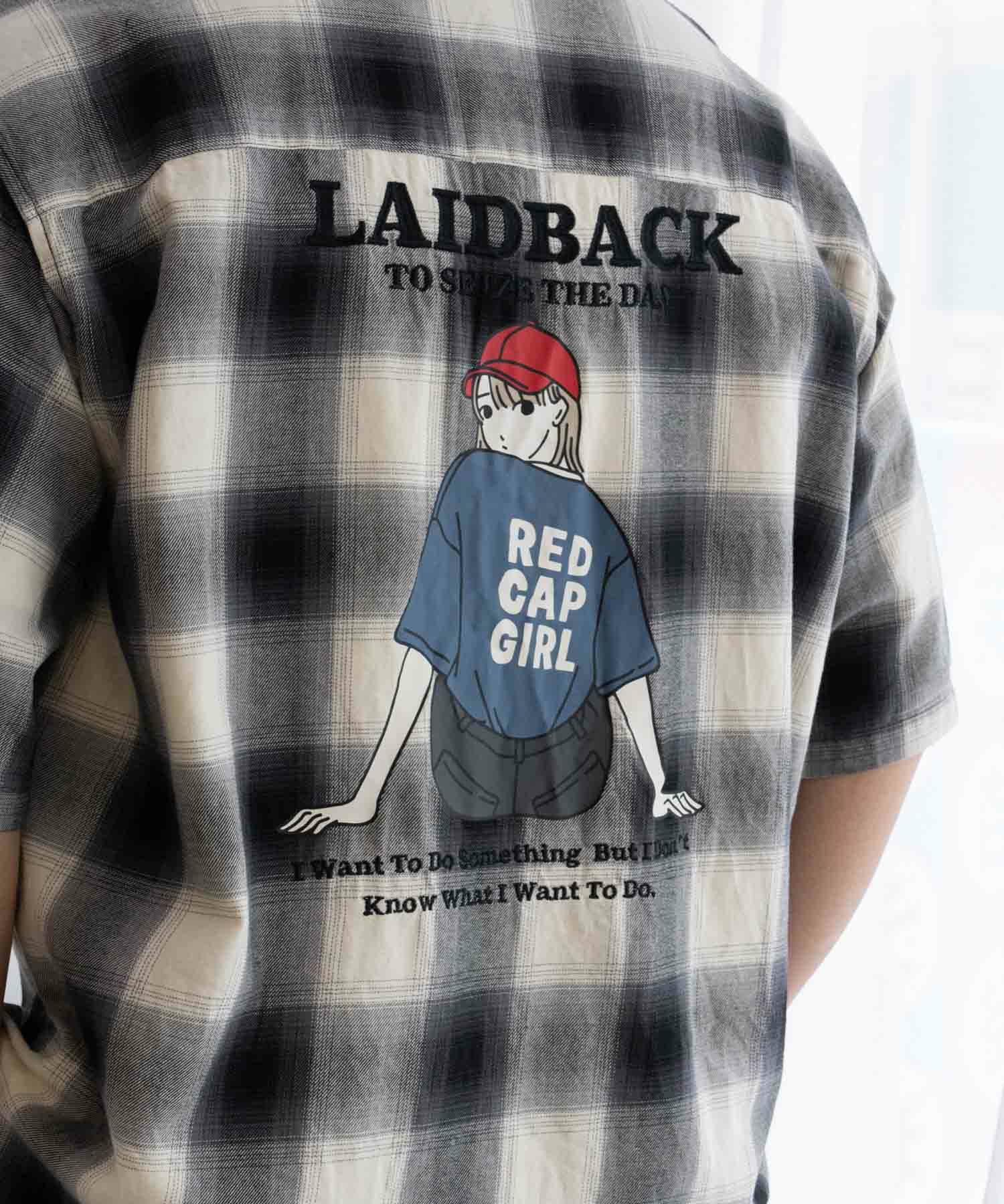 RED CAP GIRL オンブレーチェックバック刺繍＆プリント半袖シャツ メンズ