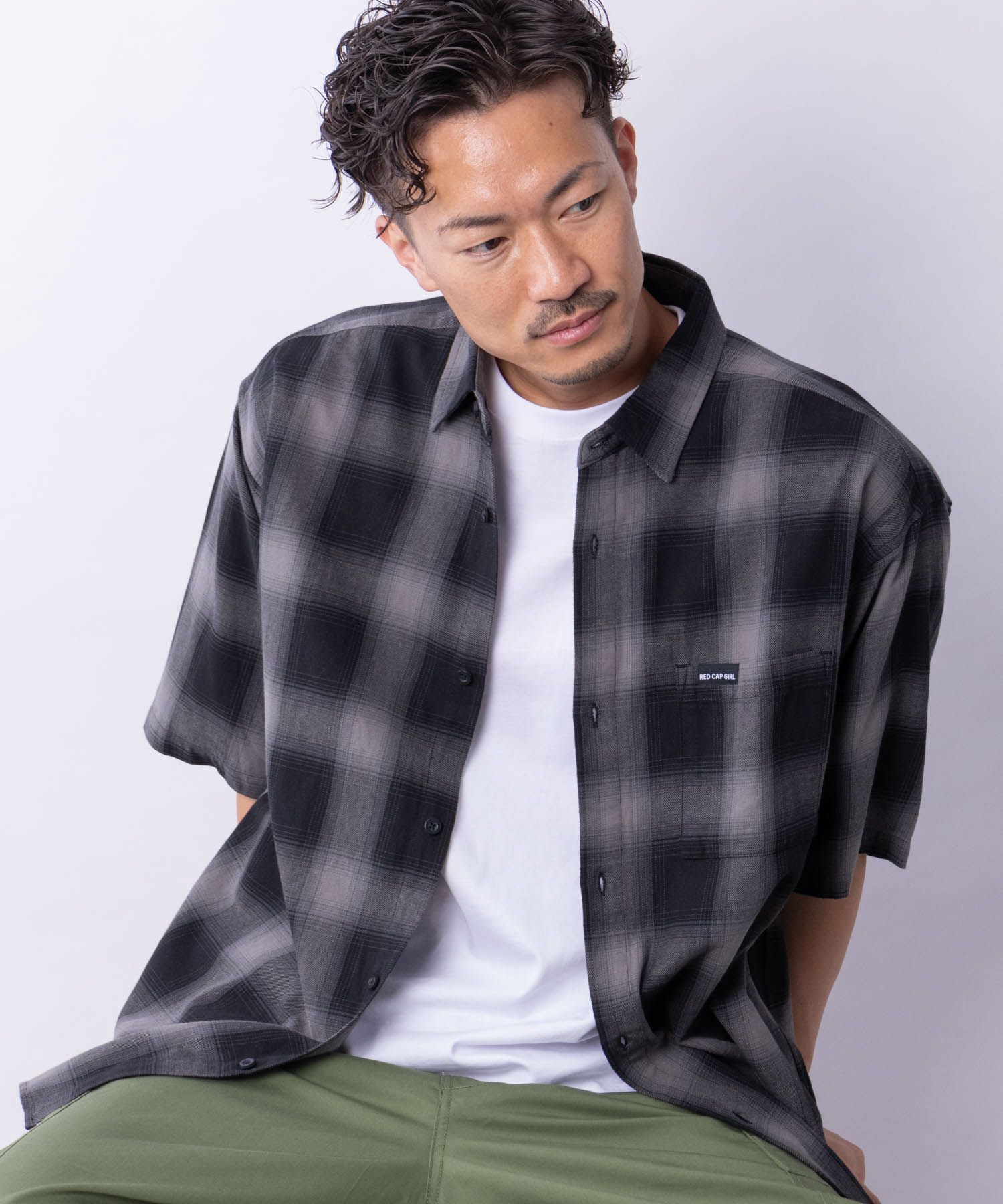 【オンラインストア限定】RED CAP GIRL  オンブレーチェックバック刺繍＆プリント半袖シャツ メンズ商品画像-22