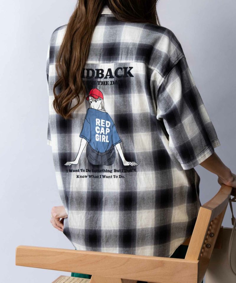 RED CAP GIRL オンブレーチェックバック刺繍＆プリント半袖