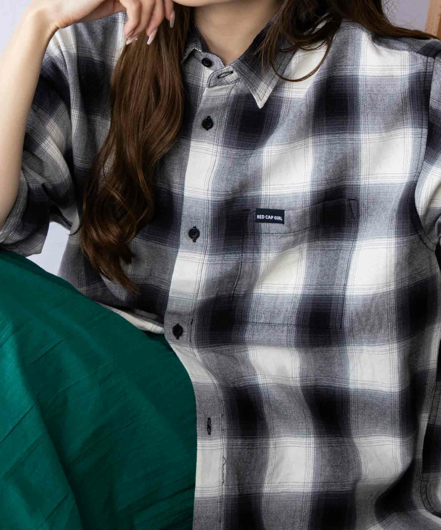 RED CAP GIRL オンブレーチェックバック刺繍＆プリント半袖シャツ メンズ