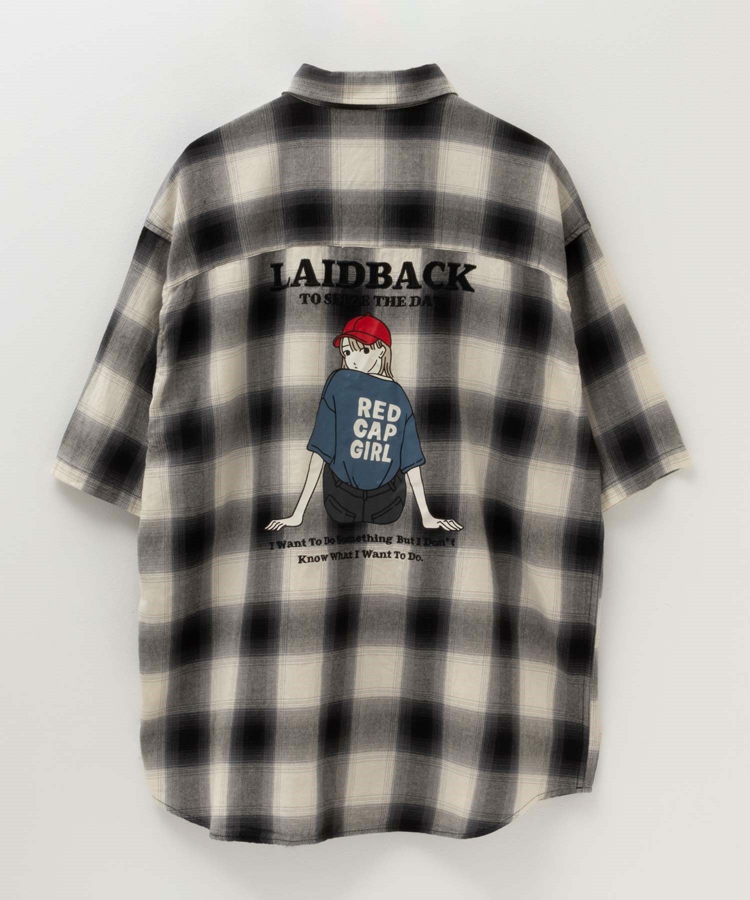 RED CAP GIRL オンブレーチェックバック刺繍＆プリント半袖シャツ メンズ